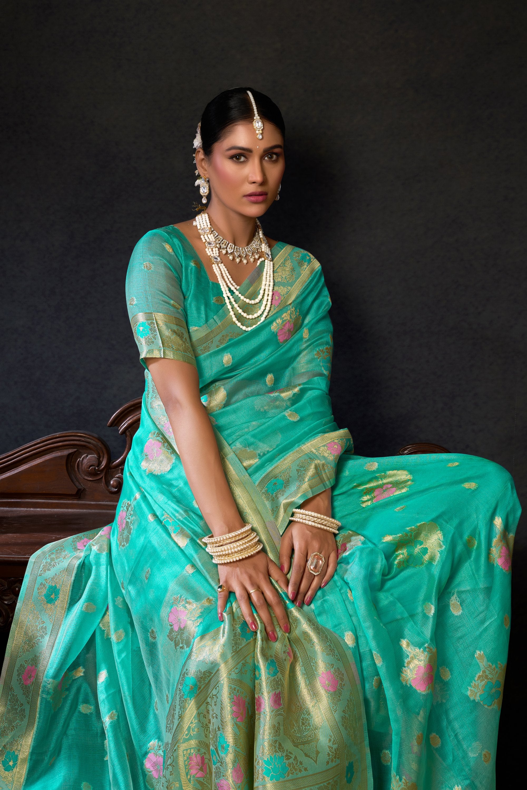Komali Saree - Aqua Mint - Blouse View