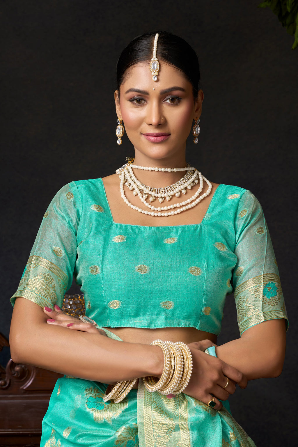 Komali Saree - Aqua Mint - Close Up