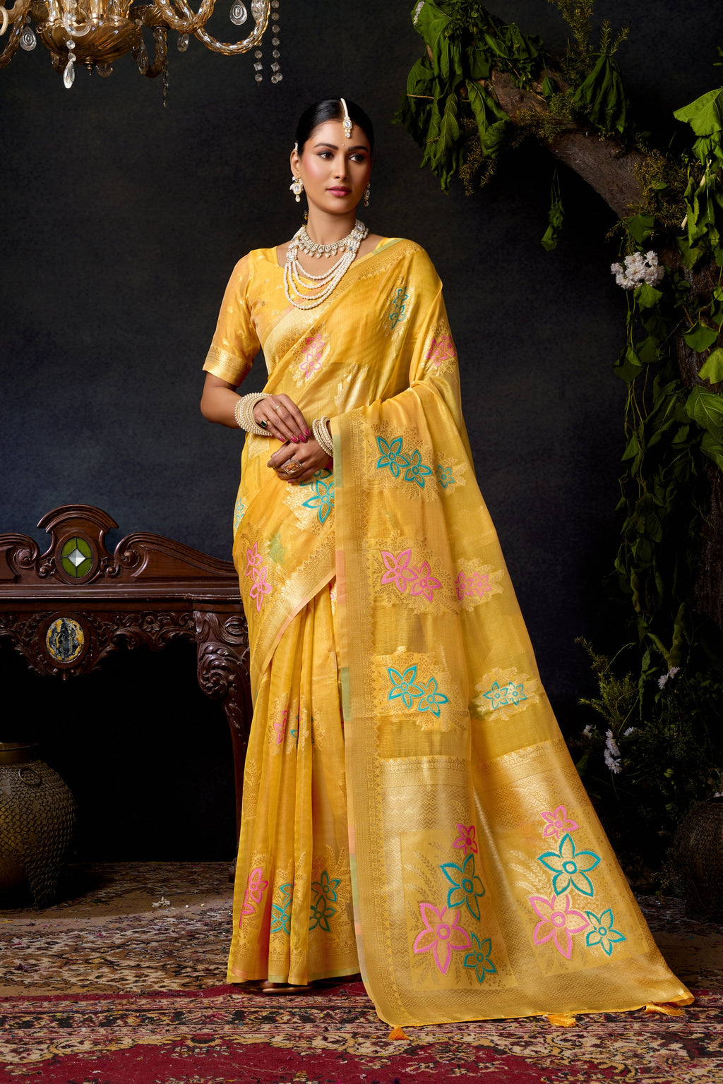 Komali Saree - Marigold Gold - Full View