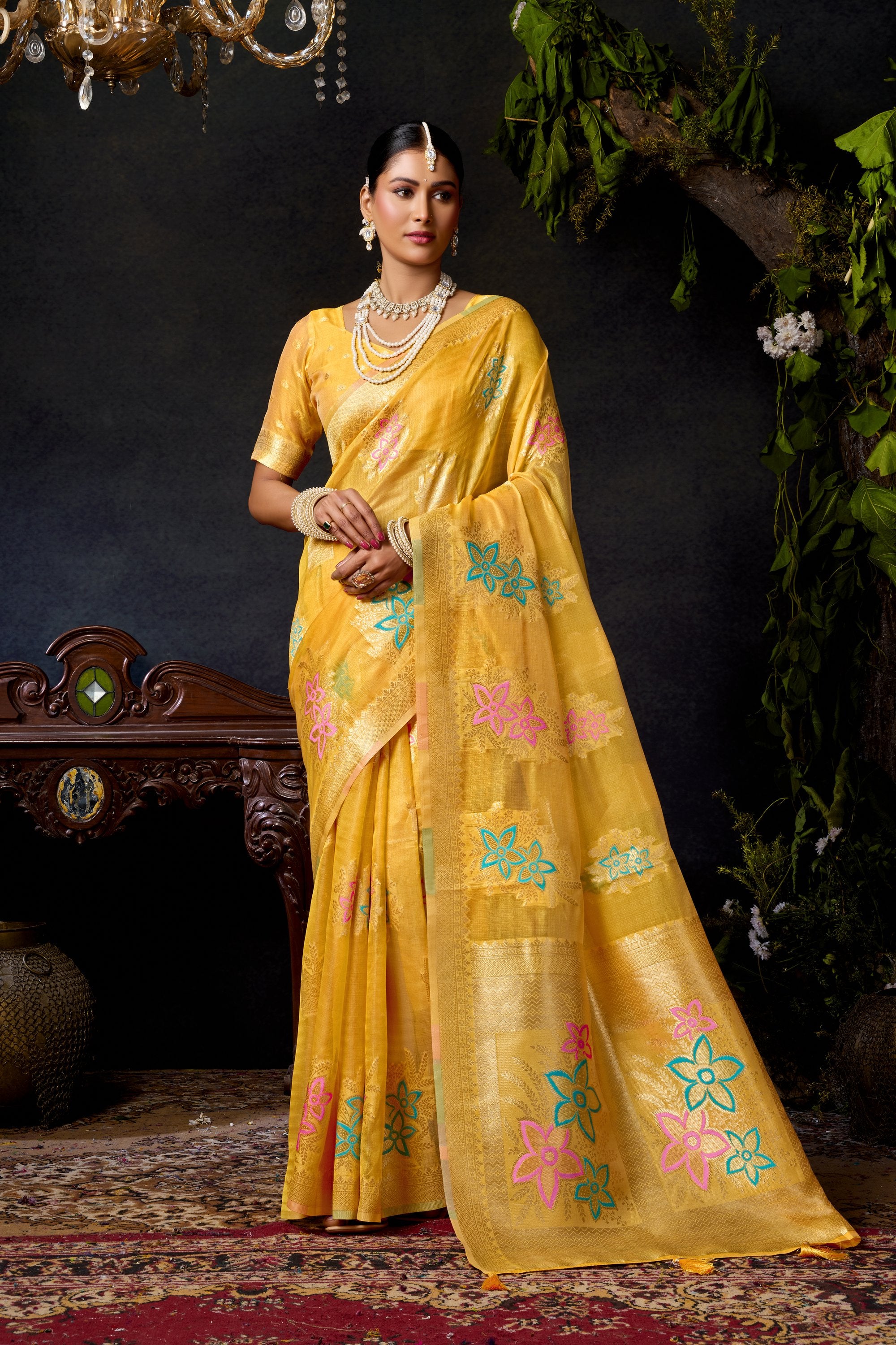 Komali Saree - Marigold Gold - Full View