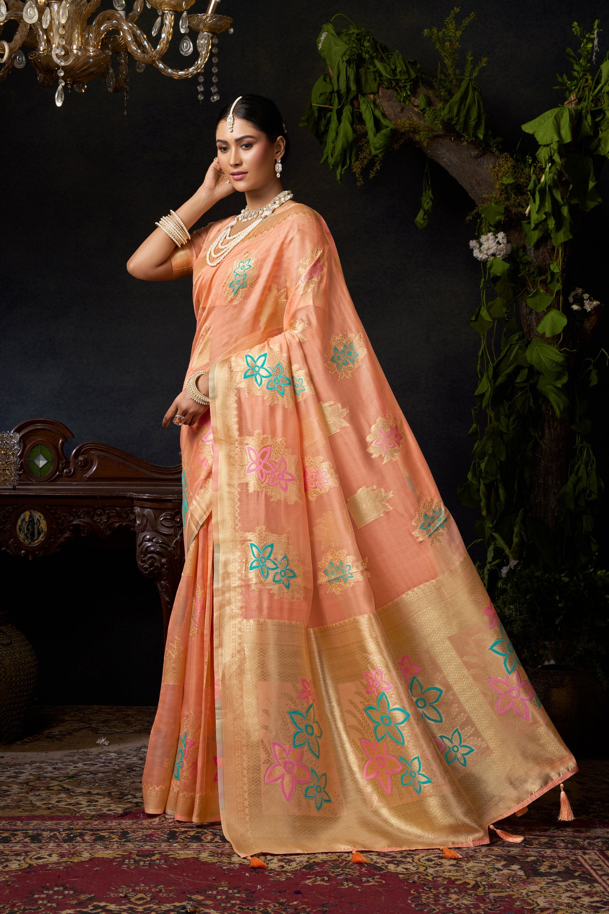 Komali Saree - Peach Champagne - Full View