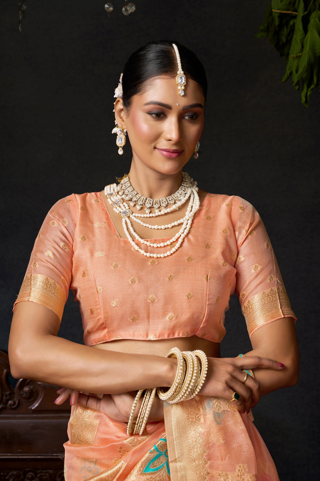 Komali Saree - Peach Champagne - Close Up