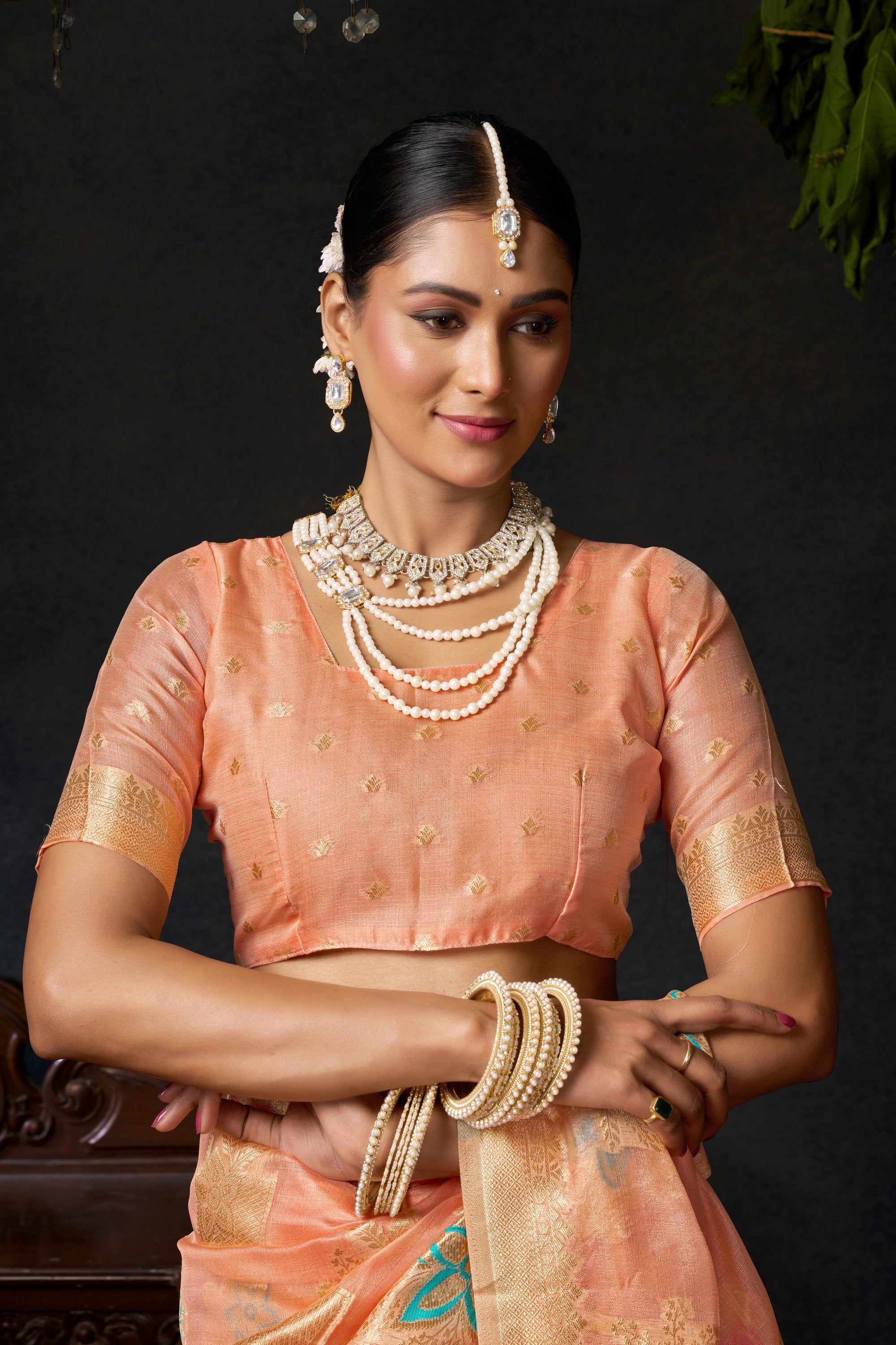 Komali Saree - Peach Champagne - Close Up