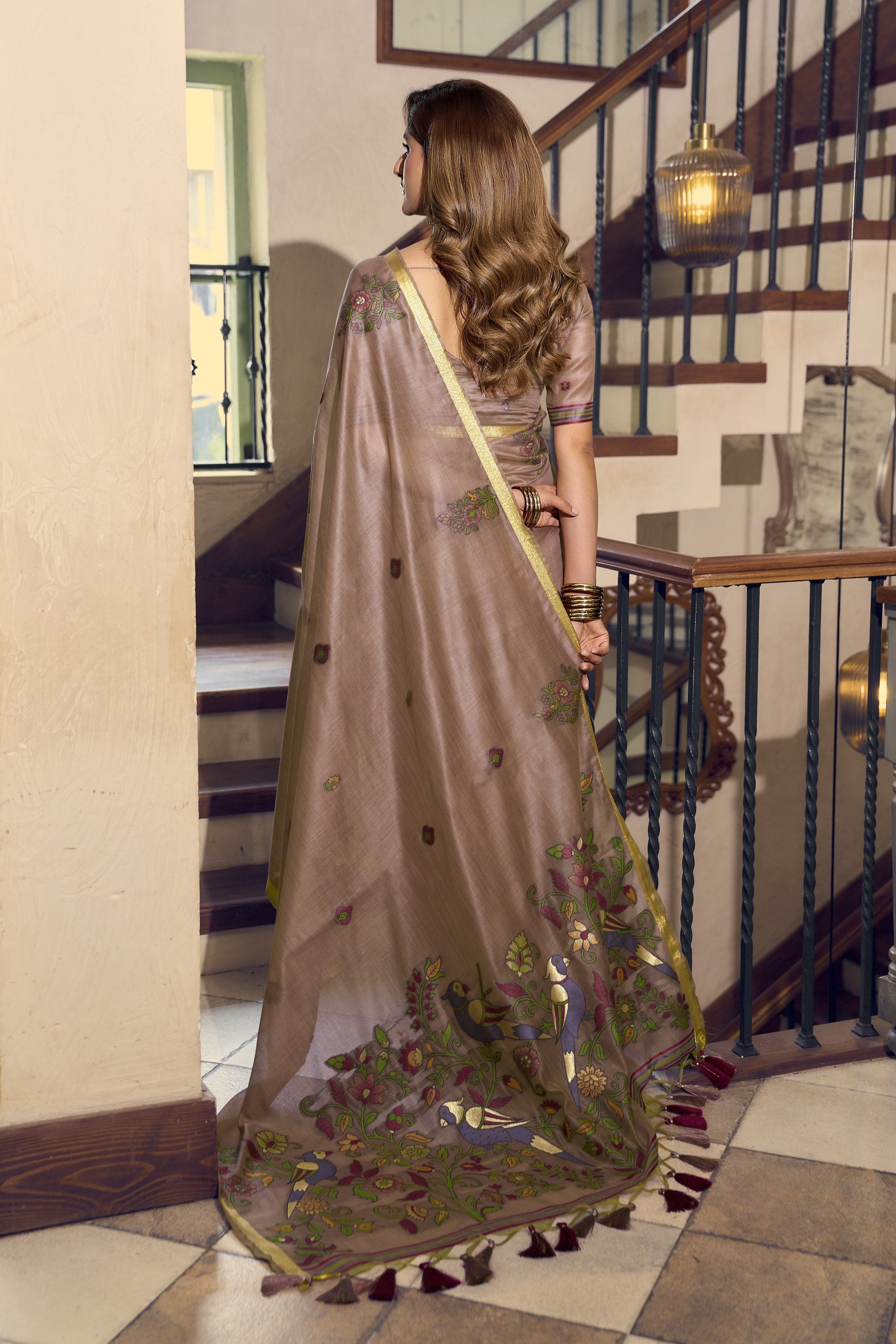 Laavanya Saree - Cocoa Taupe - Front Drape