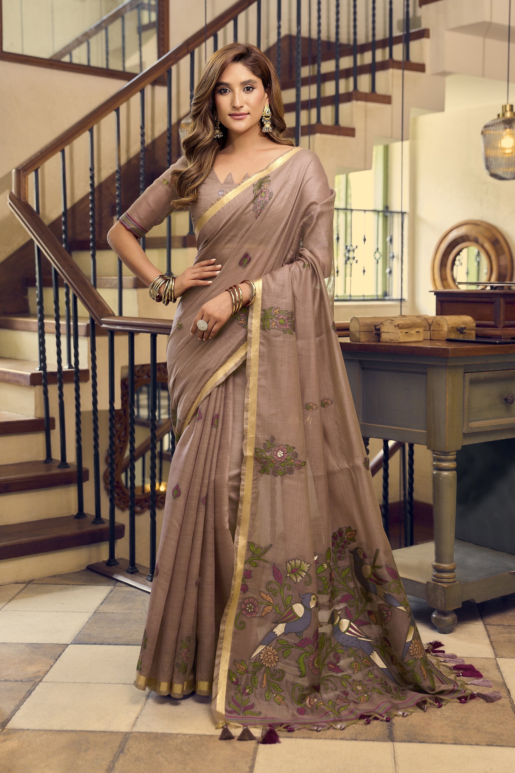Laavanya Saree - Cocoa Taupe - Full View