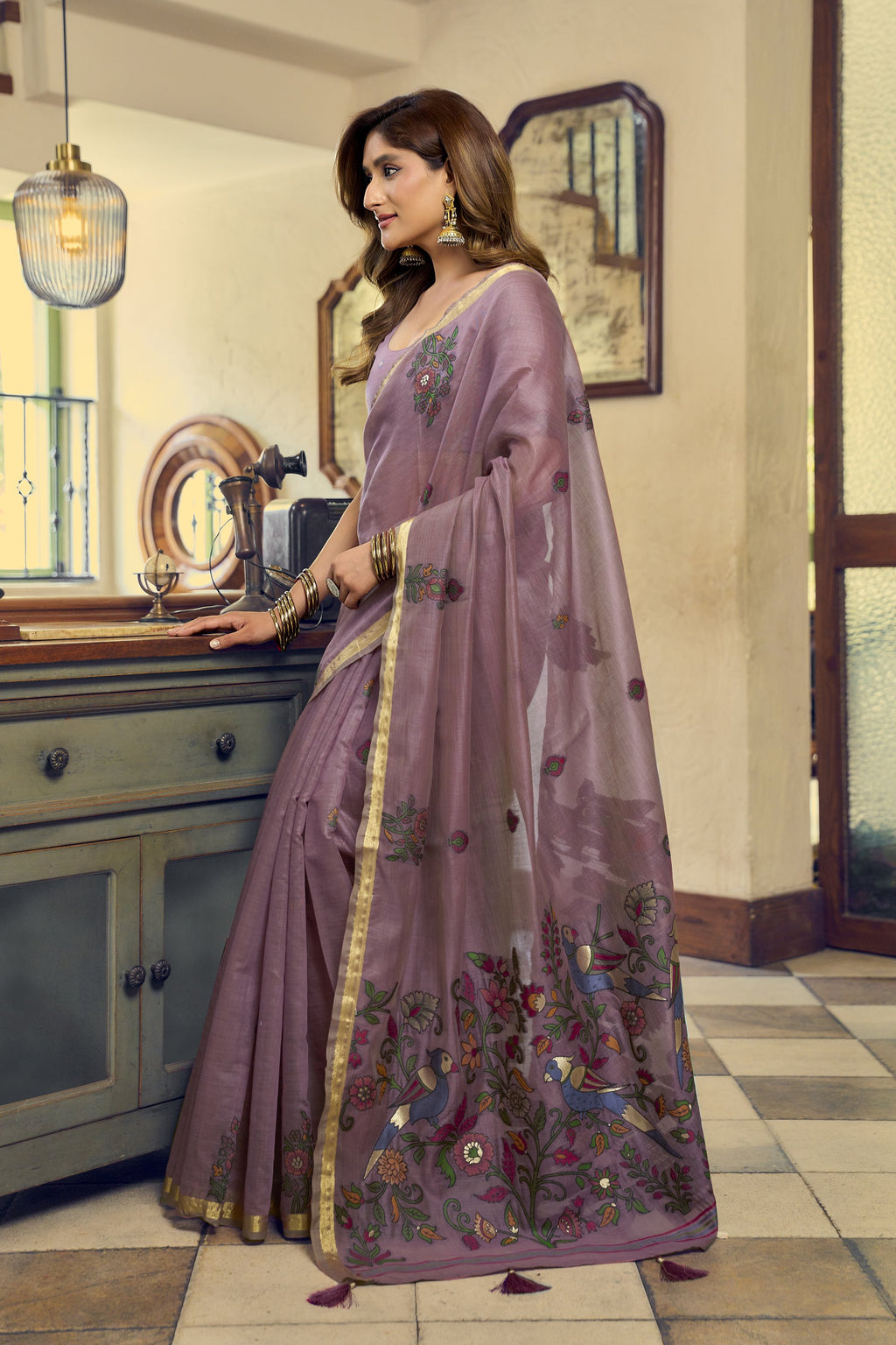Laavanya Saree - Dusty Mauve - Border Detail