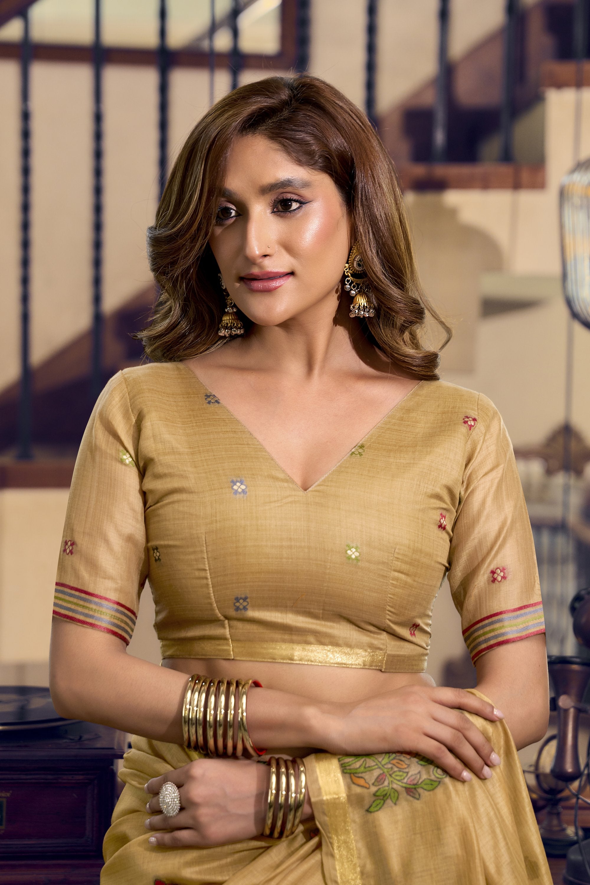 Laavanya Saree - Honey Beige - Close Up