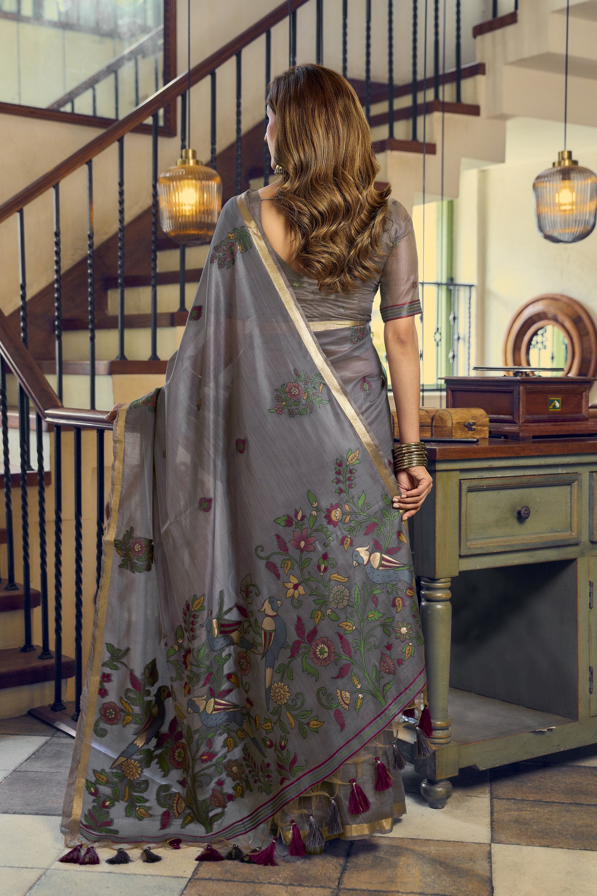 Laavanya Saree - Smoky Lavender - Front Drape