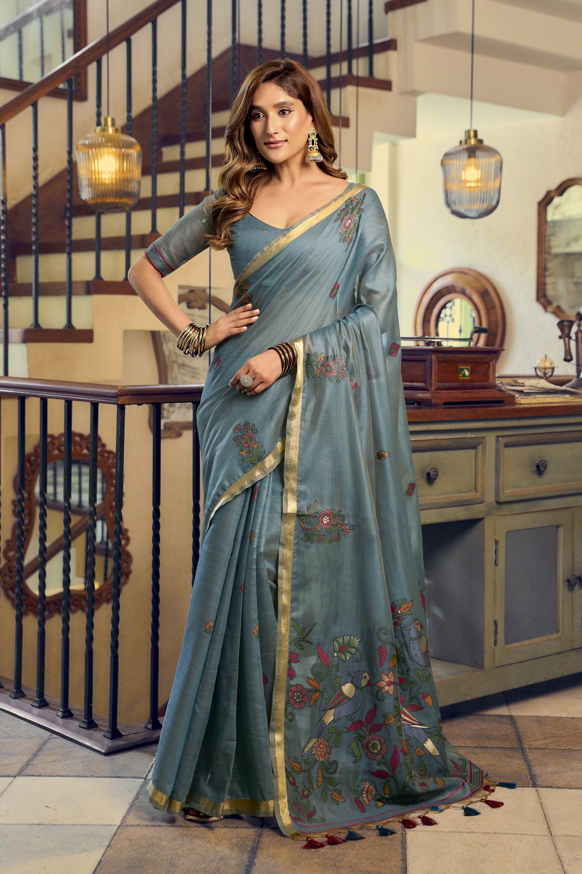 Laavanya Saree - Steel Teal - Full View
