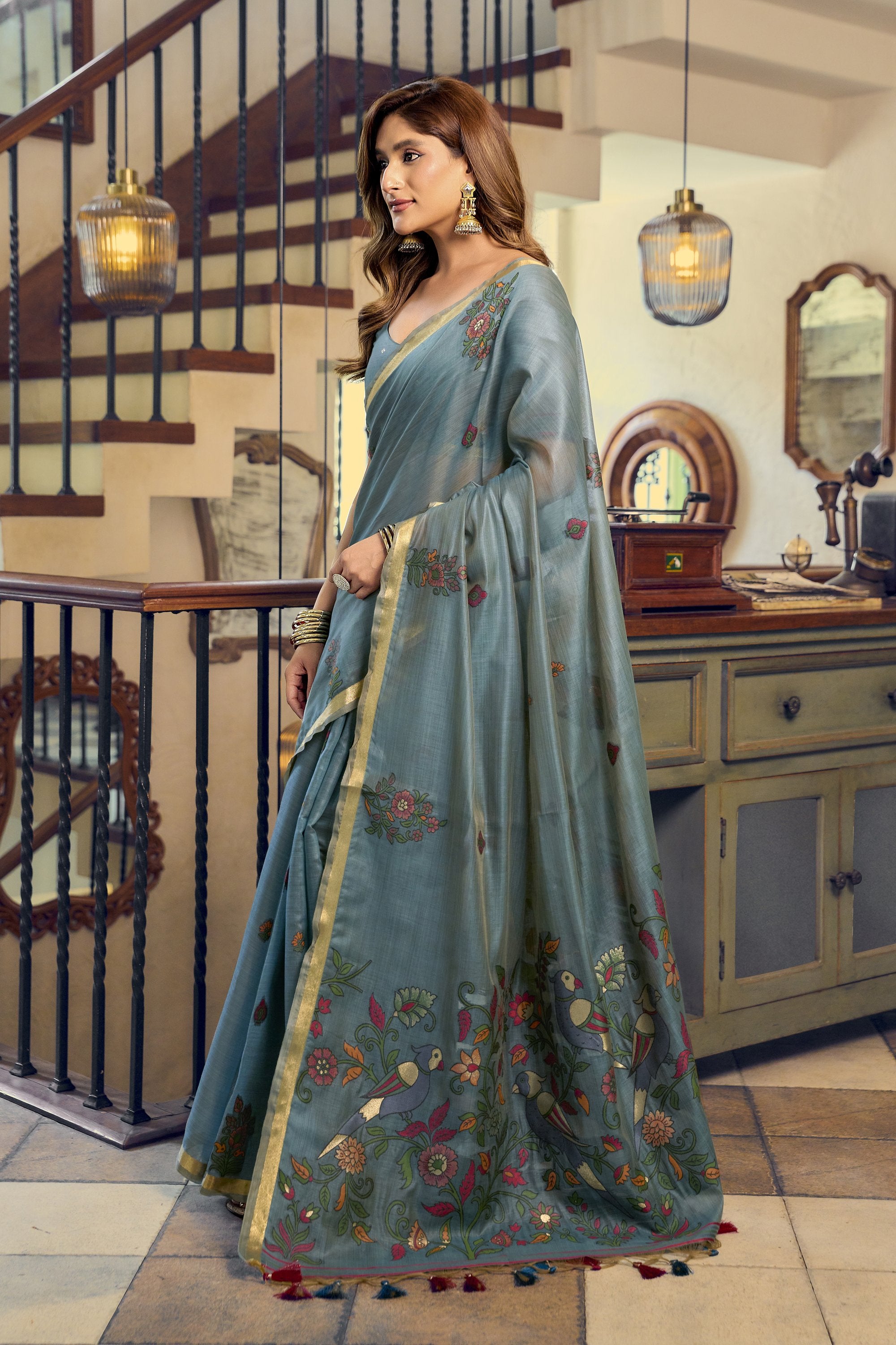 Laavanya Saree - Steel Teal - Pallu Detail