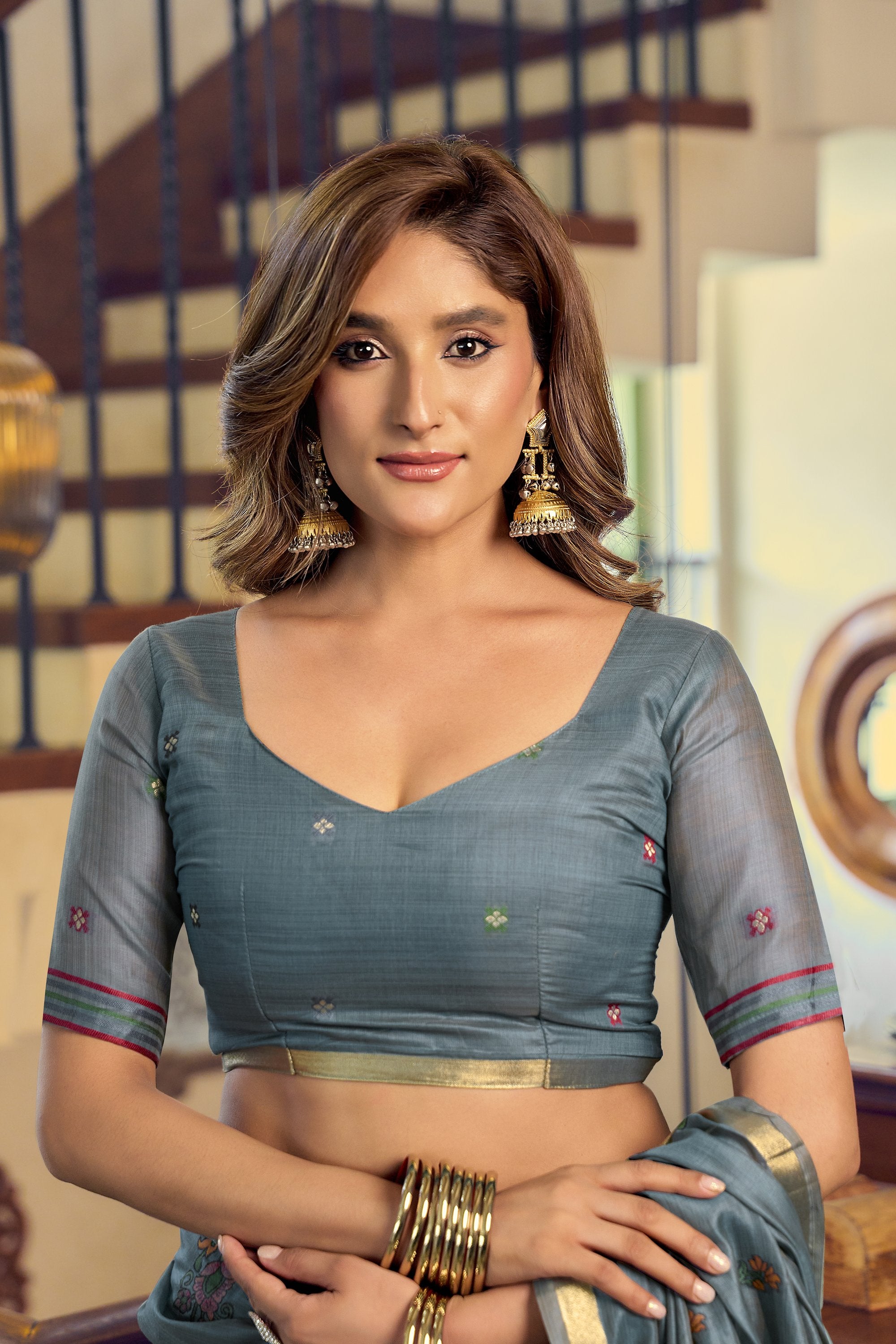 Laavanya Saree - Steel Teal - Close Up
