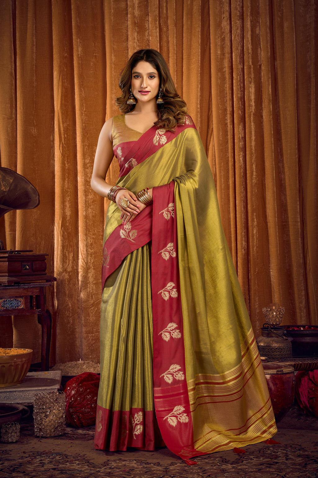 Madhura Saree - Antique Olive - Front Drape
