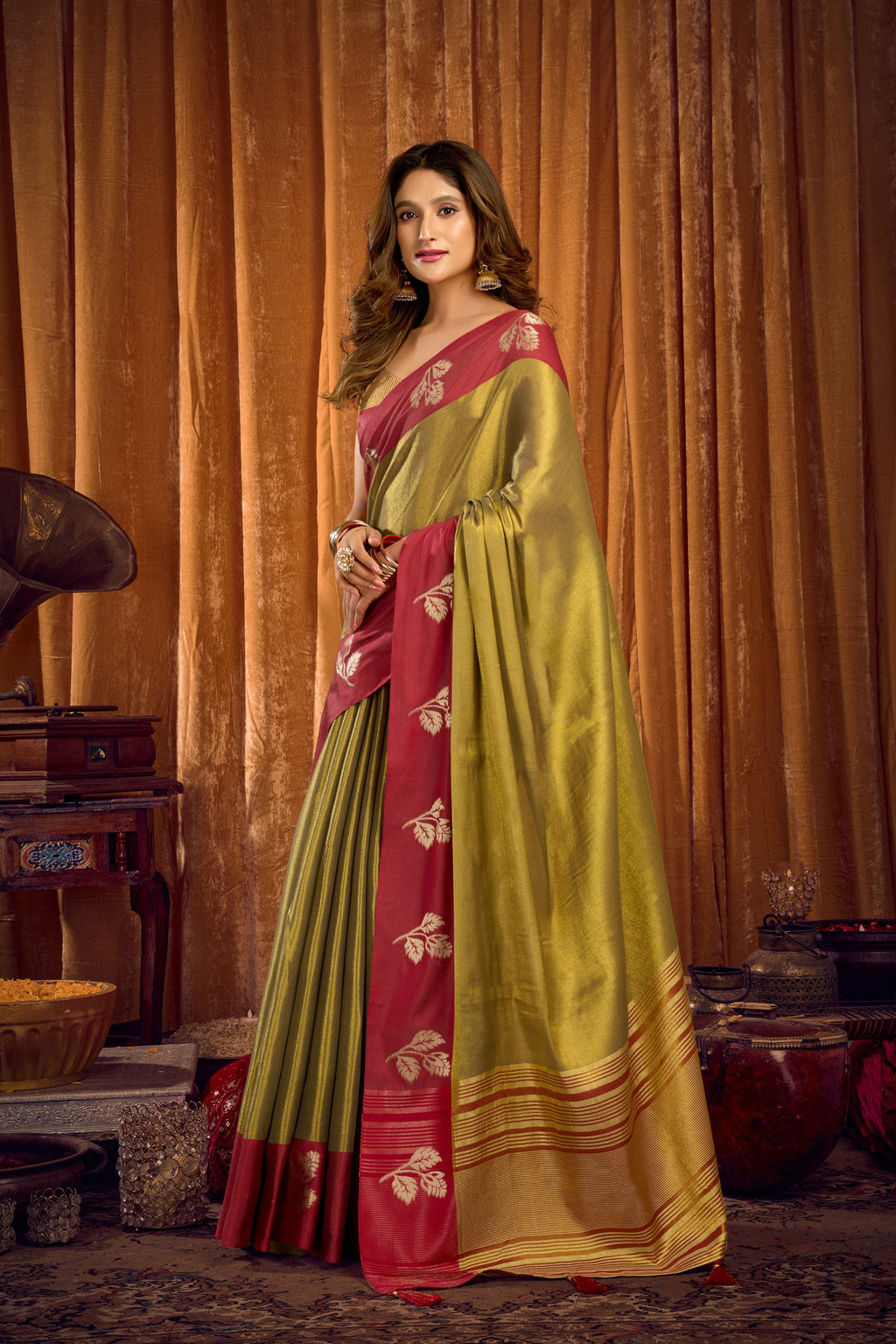 Madhura Saree - Antique Olive - Full View