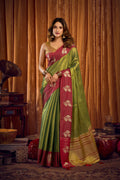 Madhura Saree - Forest Olive - Front Drape