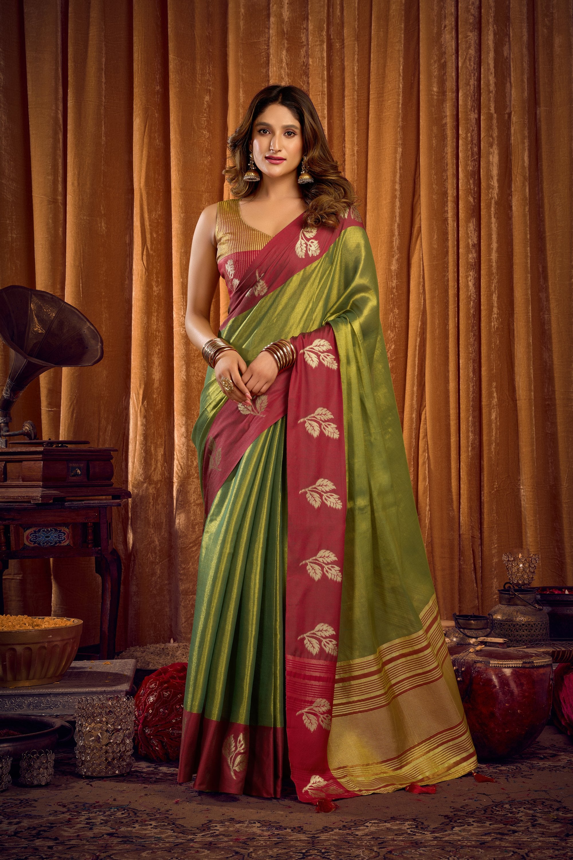 Madhura Saree - Forest Olive - Front Drape