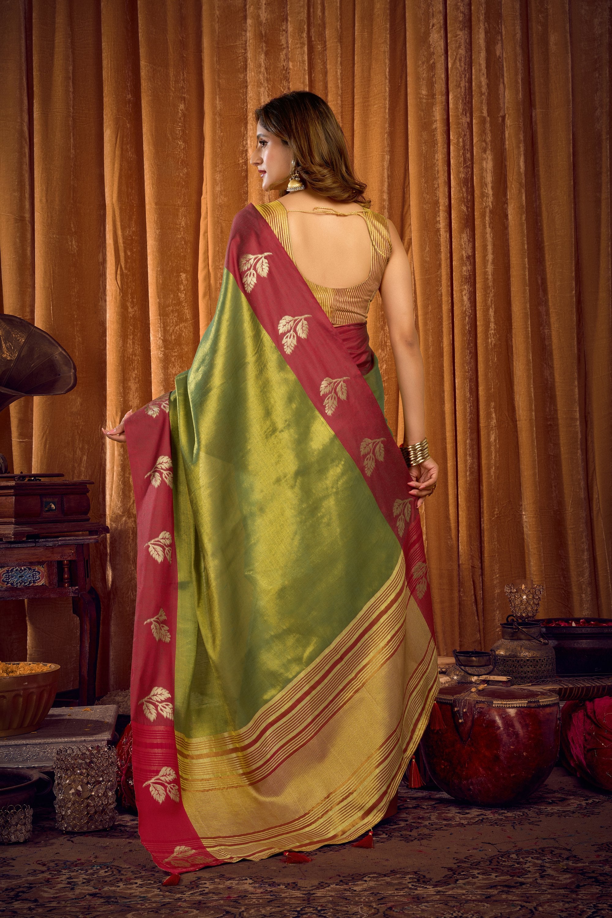 Madhura Saree - Forest Olive - Pallu Detail
