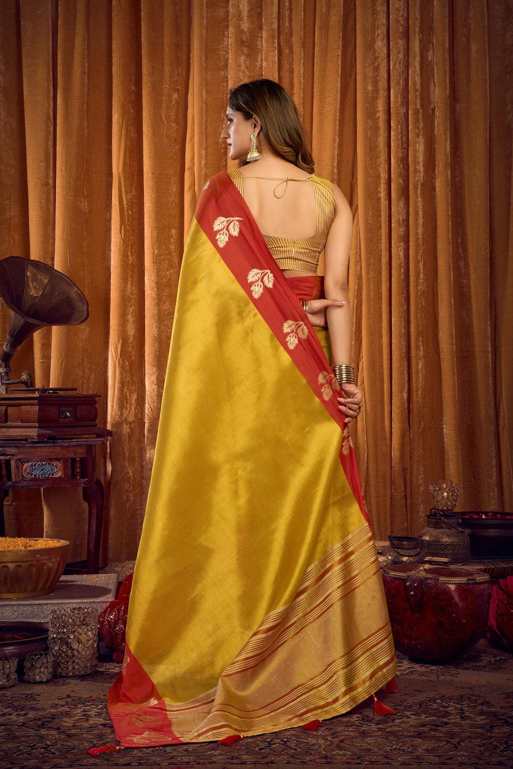 Madhura Saree - Mustard Gold - Side View