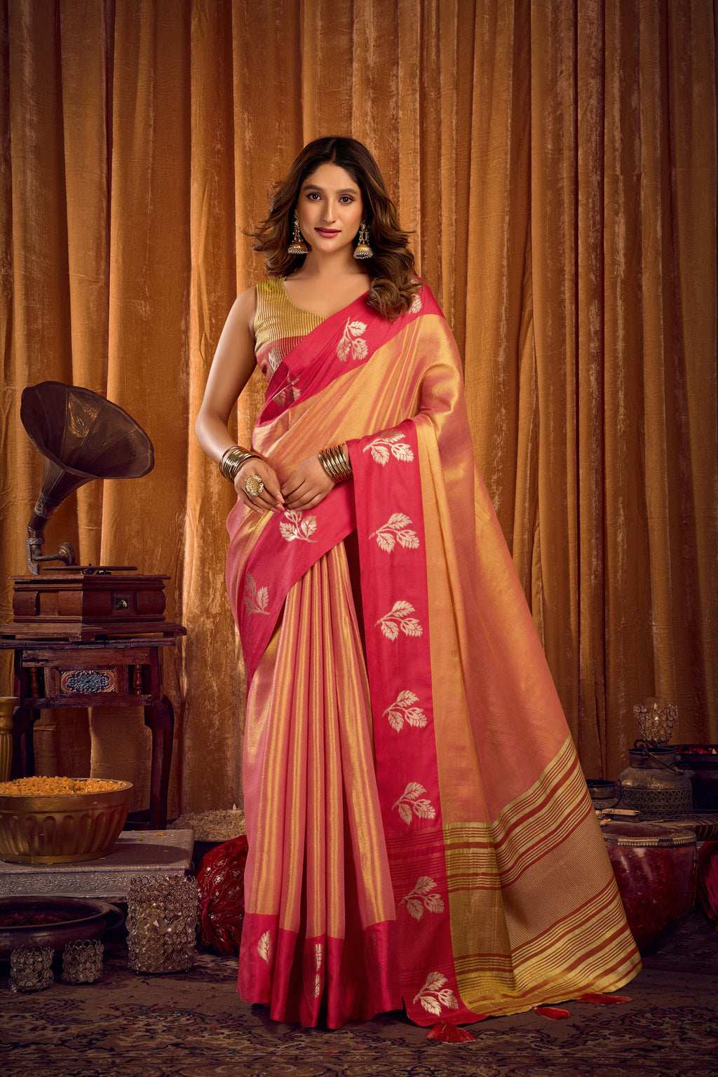Madhura Saree - Peach Coral - Front Drape