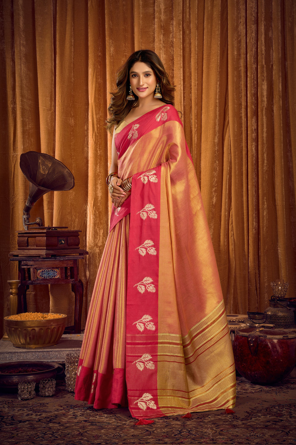 Madhura Saree - Peach Coral - Full View