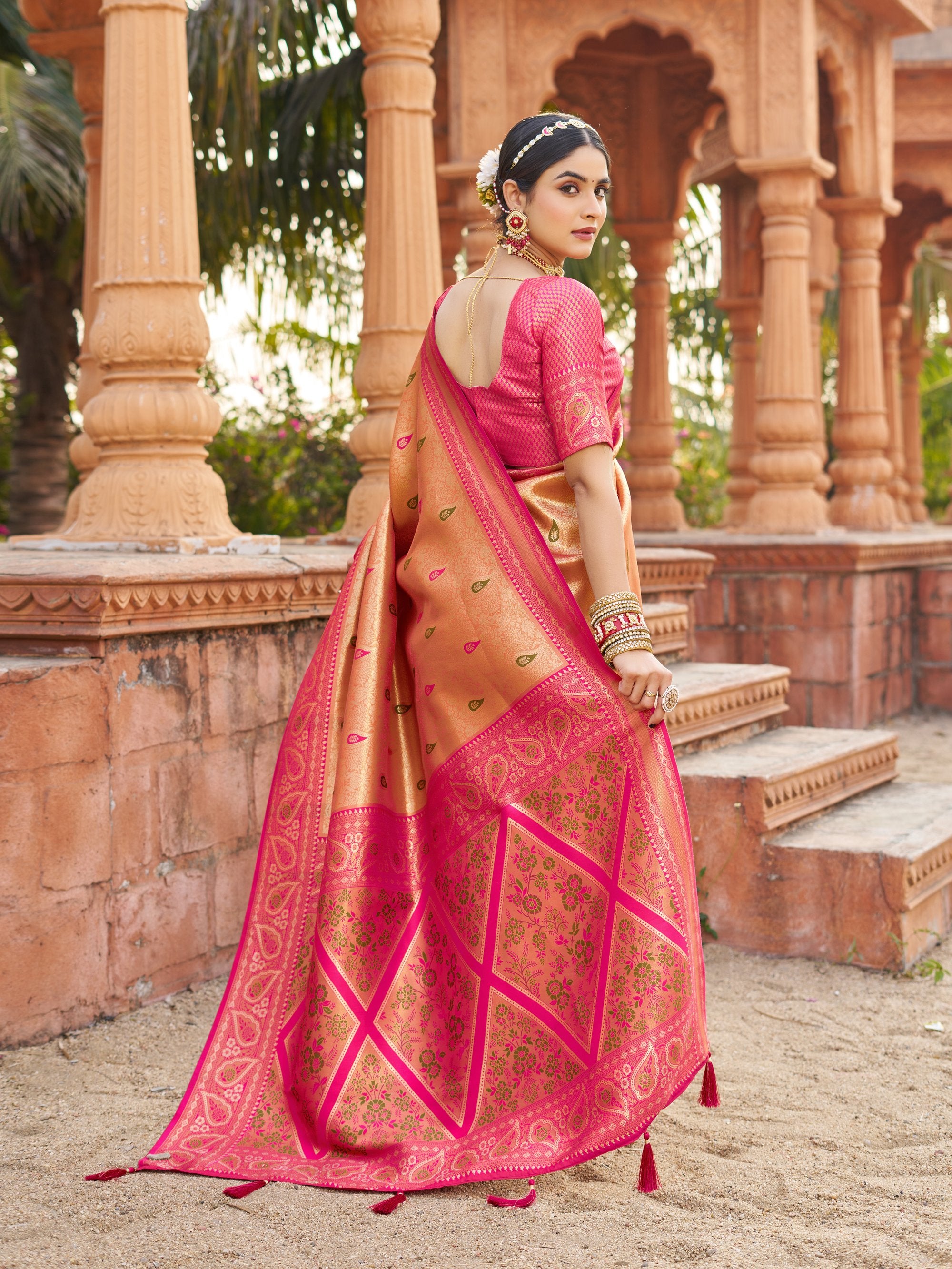Mangalam Saree - Coral Peach - Front Drape