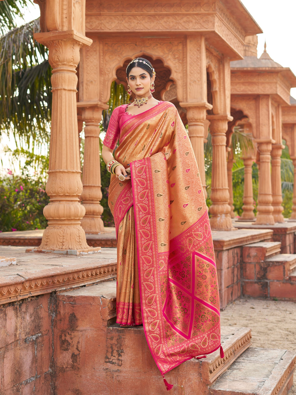 Mangalam Saree - Coral Peach - Full View