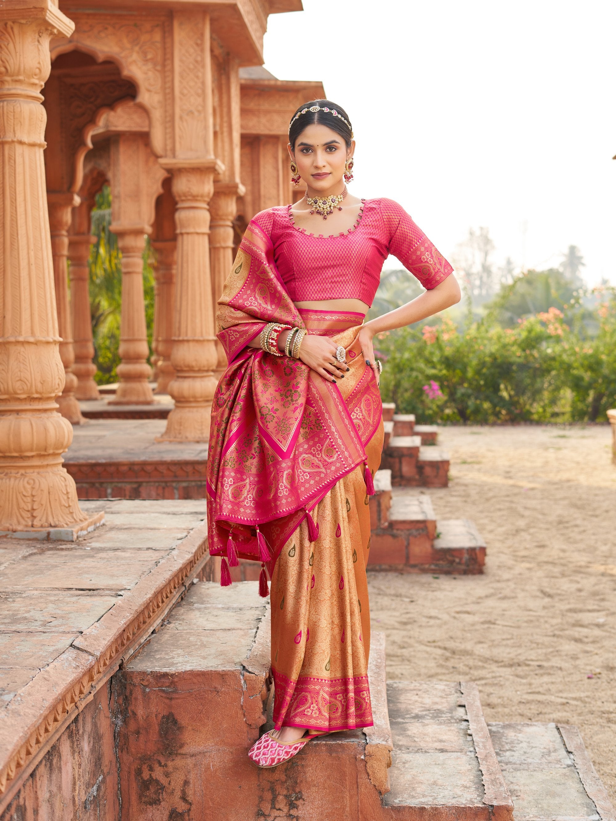 Mangalam Saree - Coral Peach - Pallu Detail