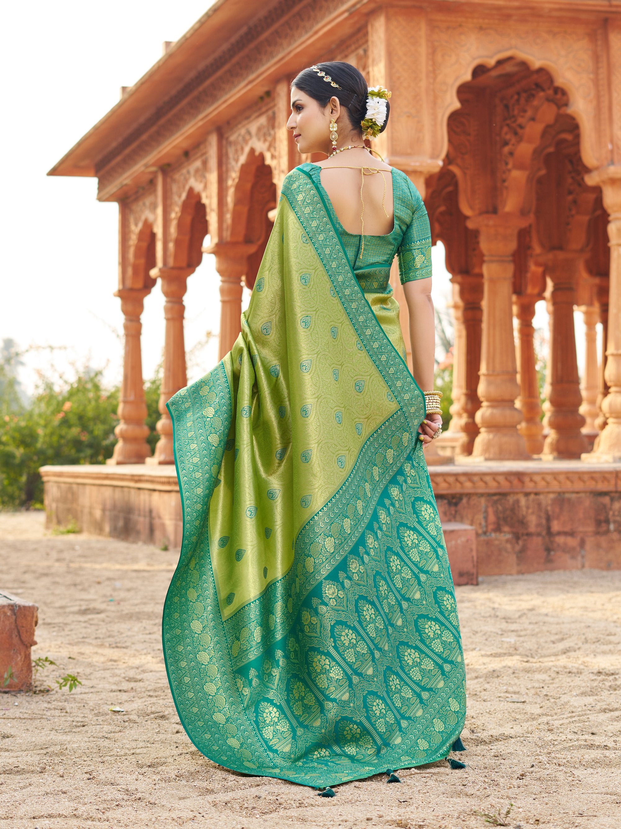 Mangalam Saree - Lime Green - Front Drape