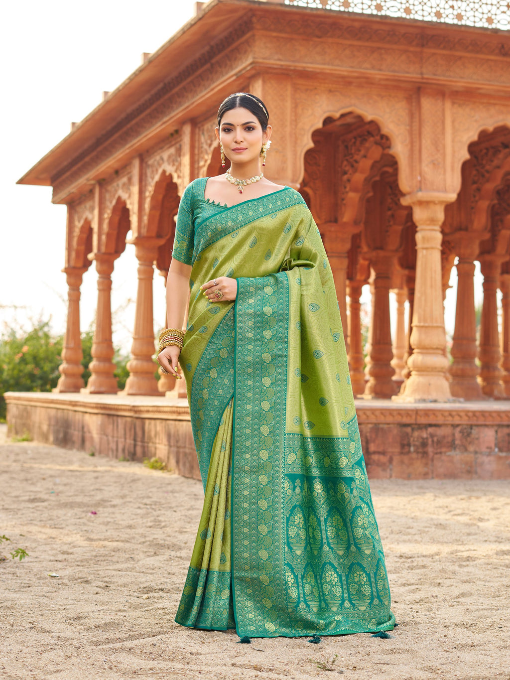 Mangalam Saree - Lime Green - Full View