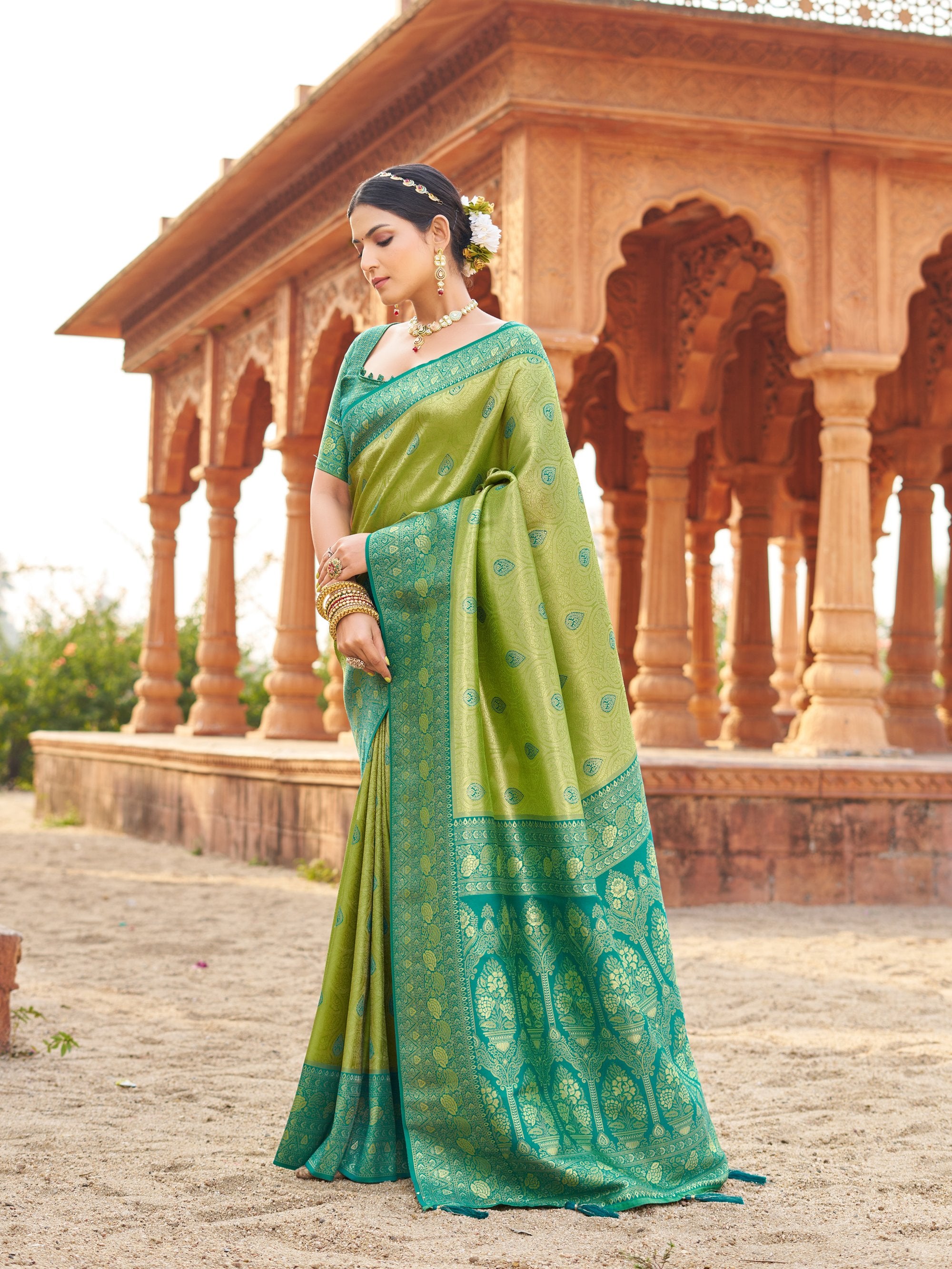 Mangalam Saree - Lime Green - Border Detail