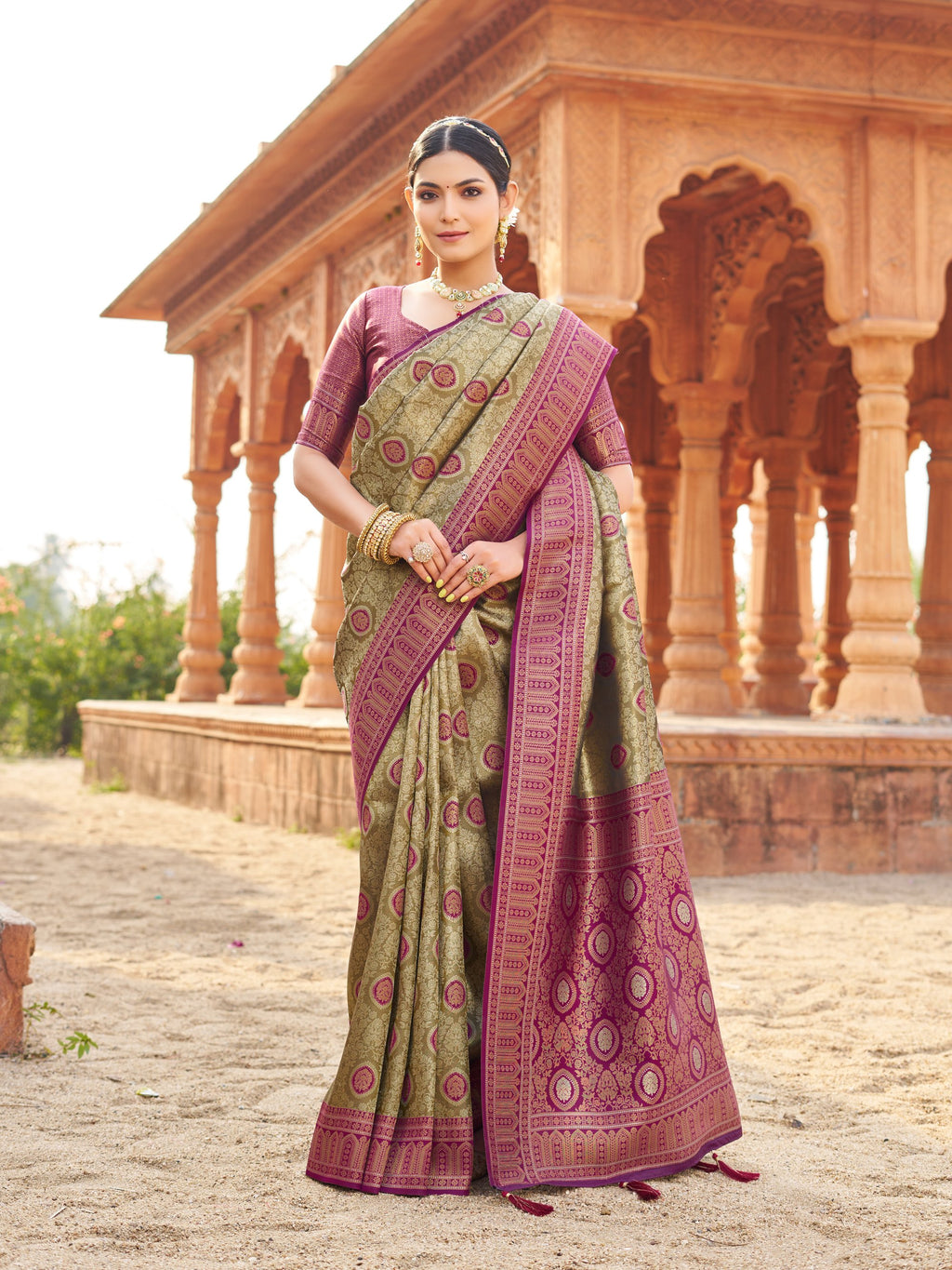 Mangalam Saree - Olive Antique Gold - Pallu Detail
