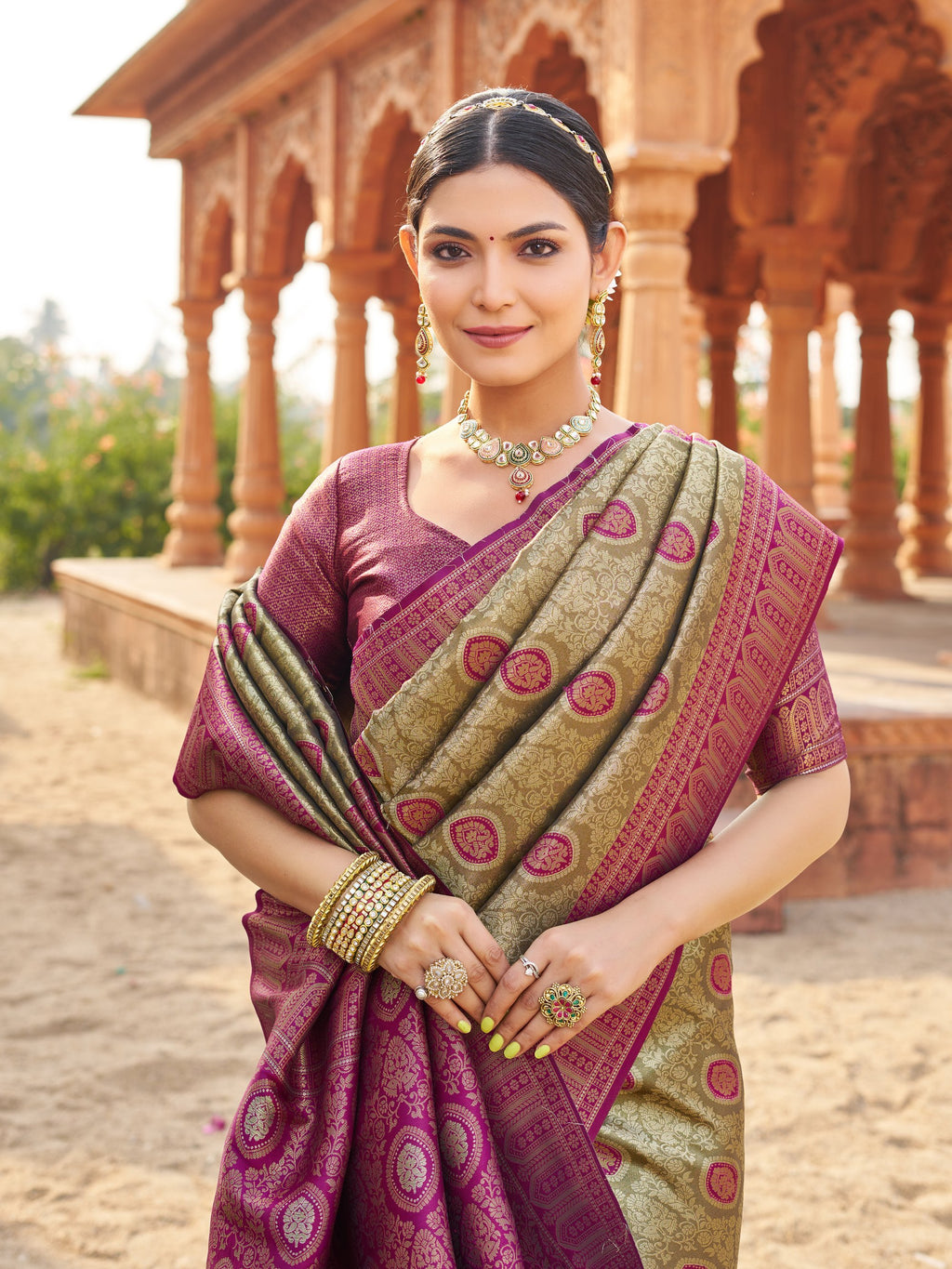 Mangalam Saree - Olive Antique Gold - Blouse View