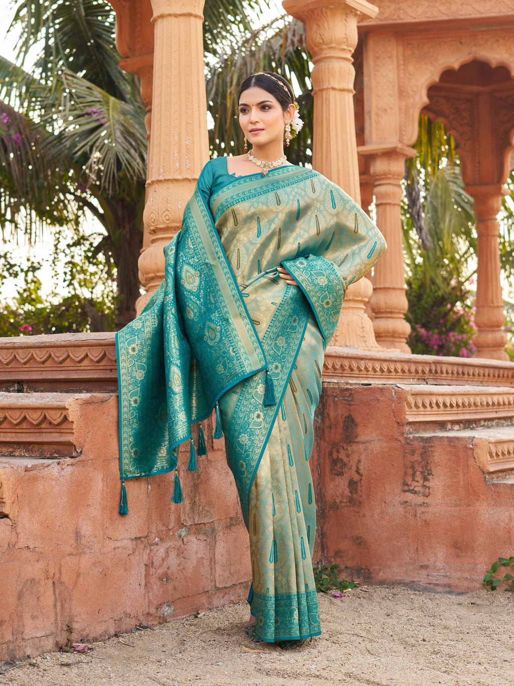 Mangalam Saree - Seafoam Teal - Pallu Detail