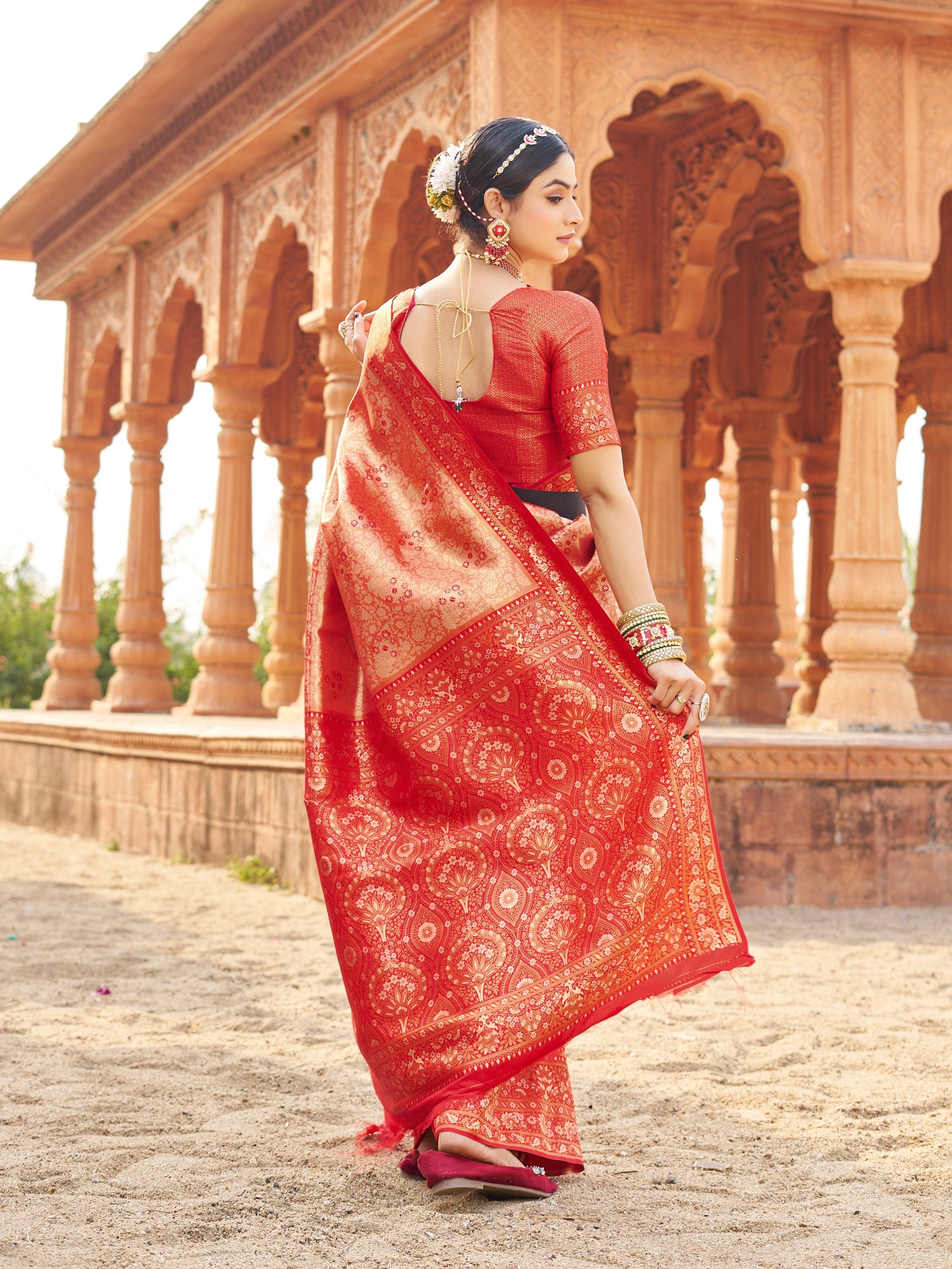 Mangalam Saree - Vermilion Red - Front Drape