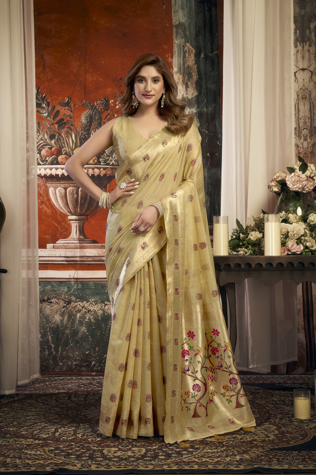 Meheraan Saree - Champagne Cream - Full View