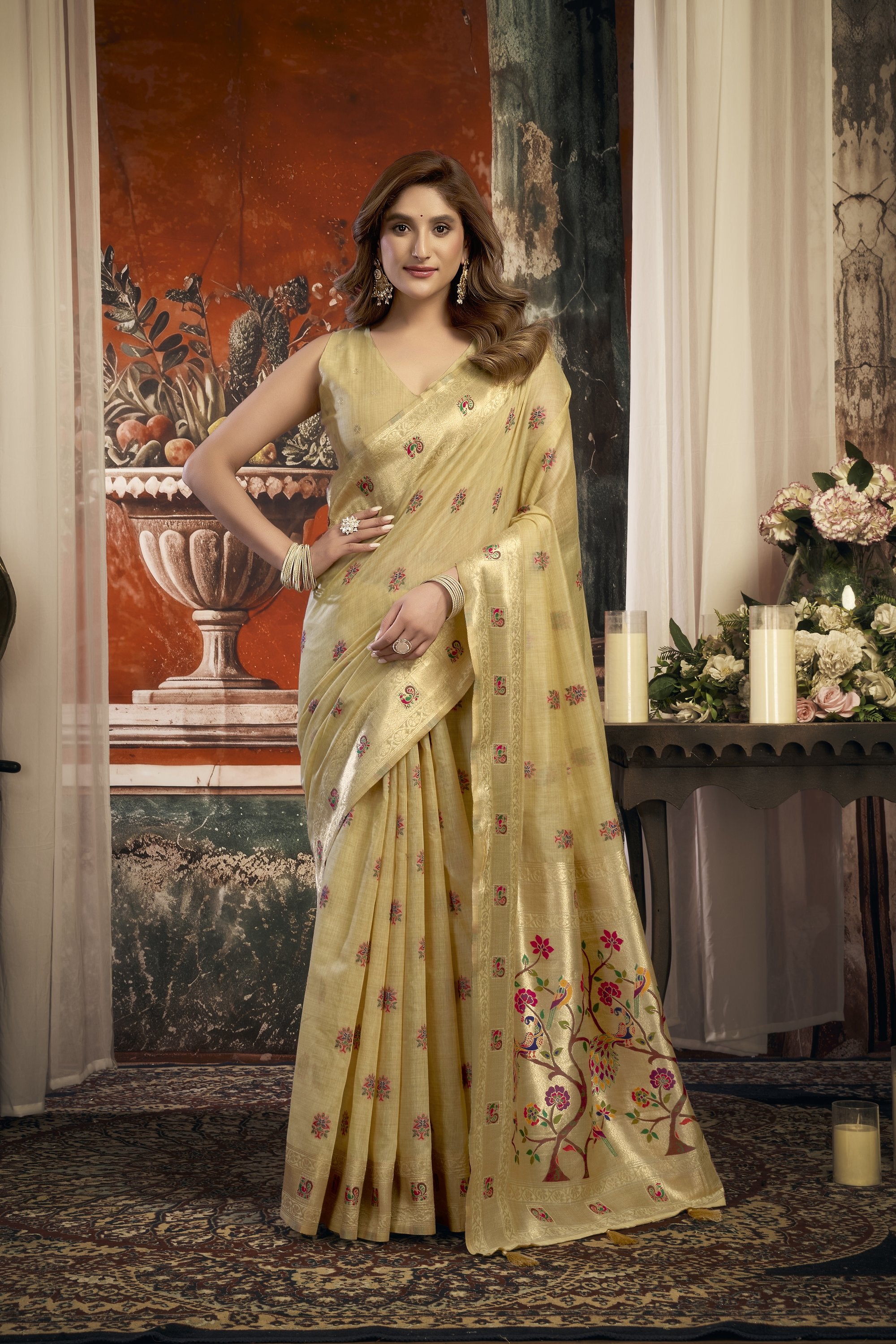 Meheraan Saree - Champagne Cream - Full View