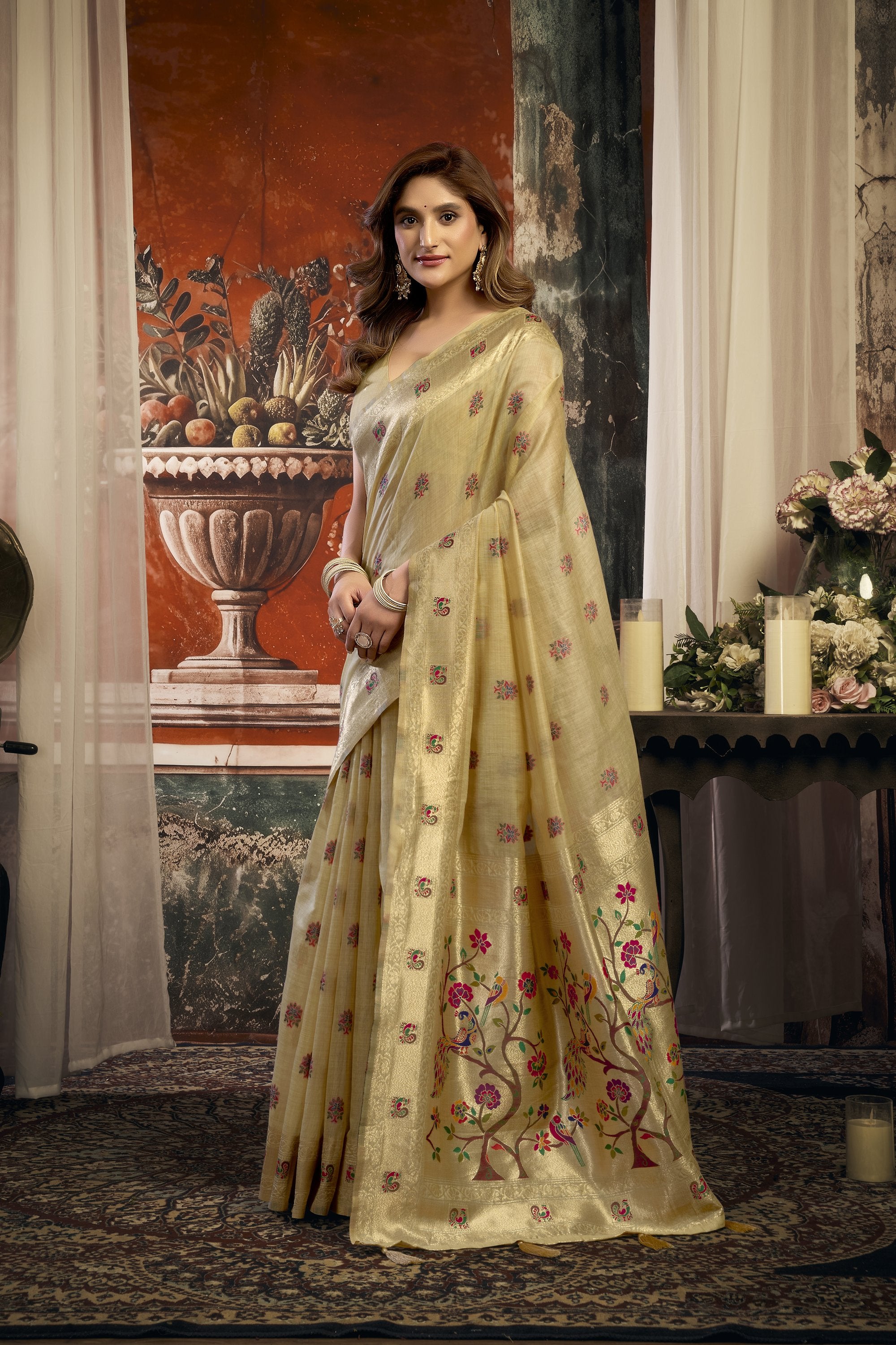 Meheraan Saree - Champagne Cream - Pallu Detail