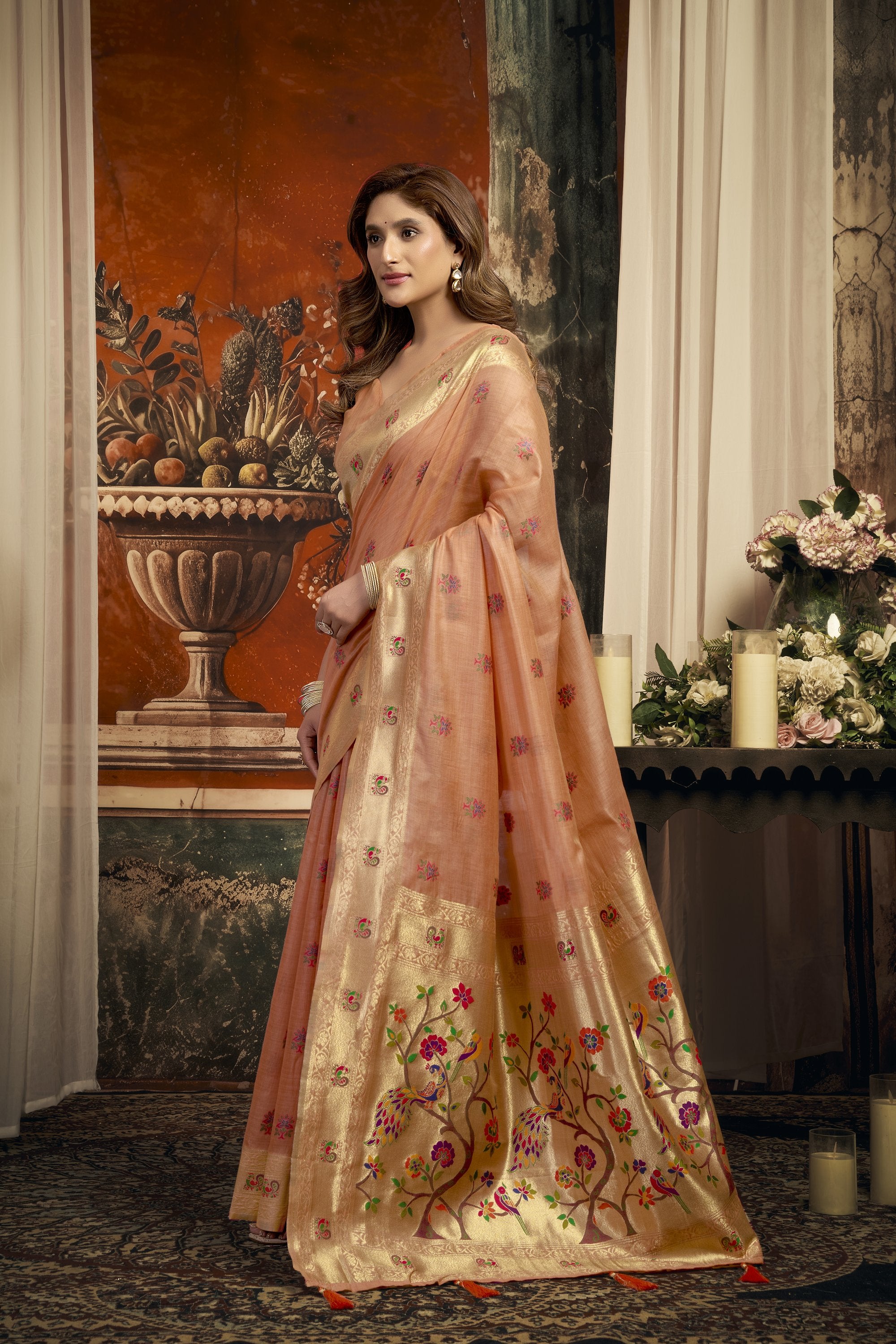 Meheraan Saree - Coral Peach - Pallu Detail