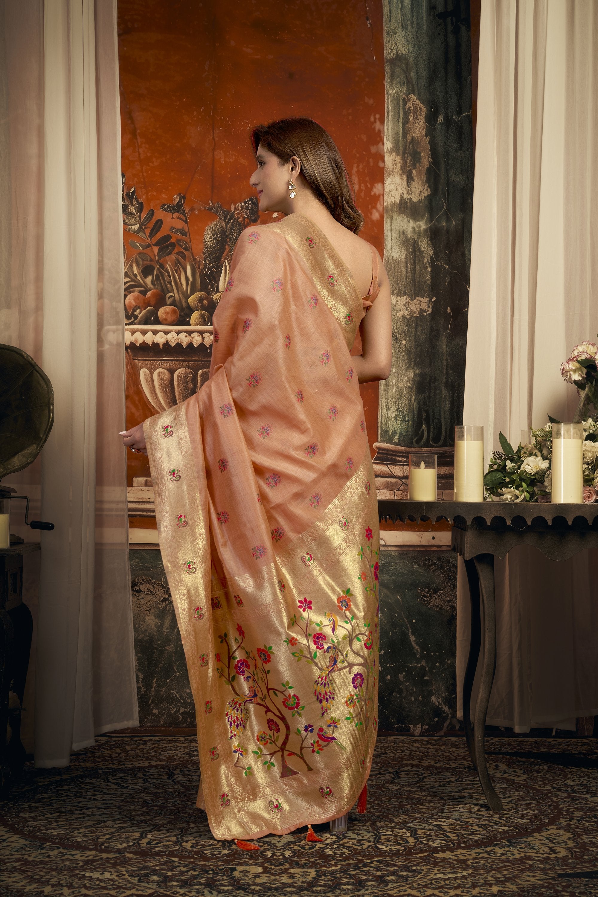 Meheraan Saree - Coral Peach - Border Detail