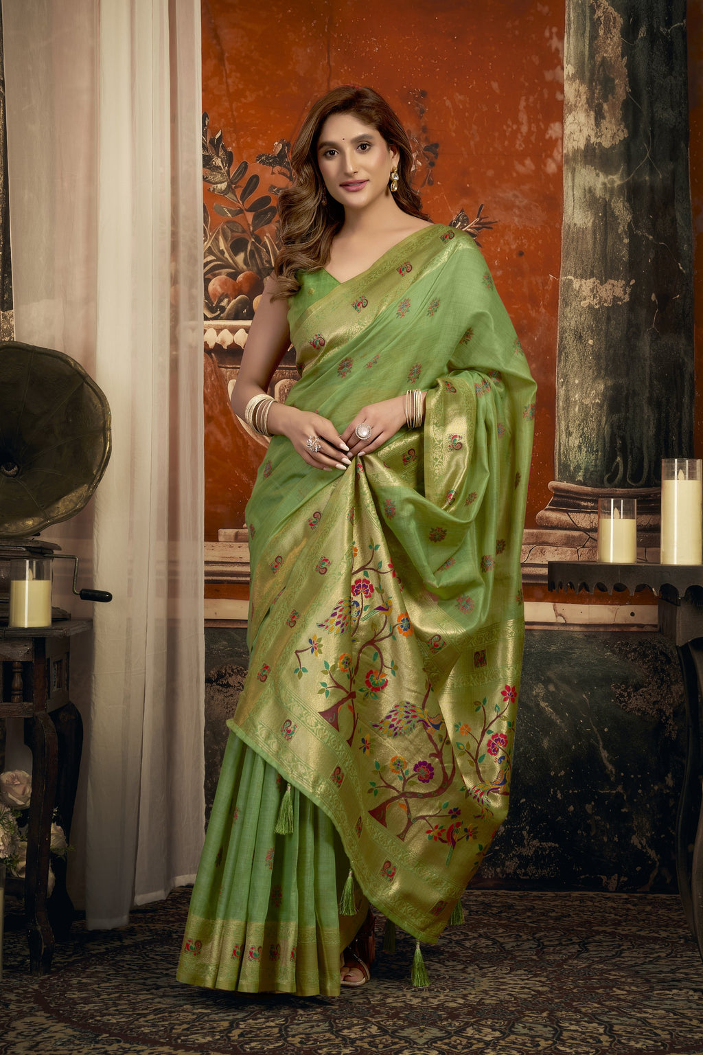 Meheraan Saree - Lime Green - Border Detail
