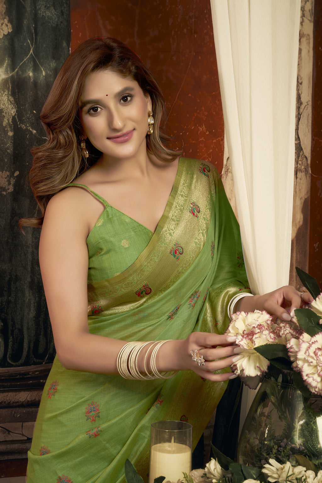 Meheraan Saree - Lime Green - Blouse View