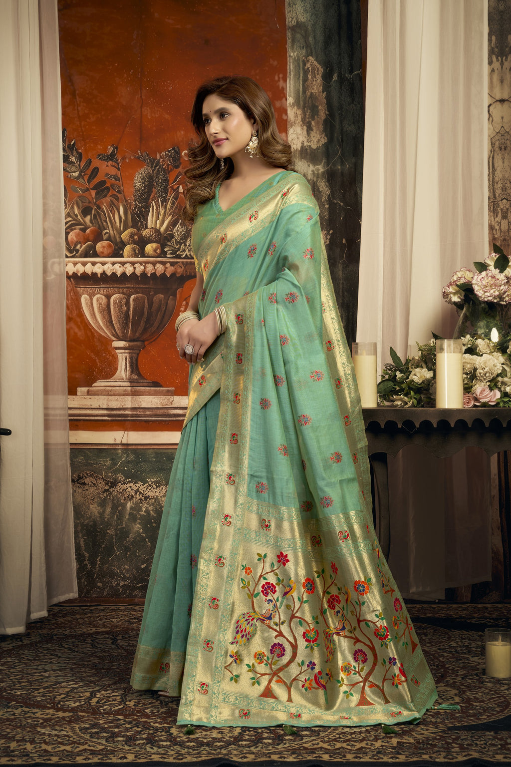 Meheraan Saree - Mint Green - Border Detail