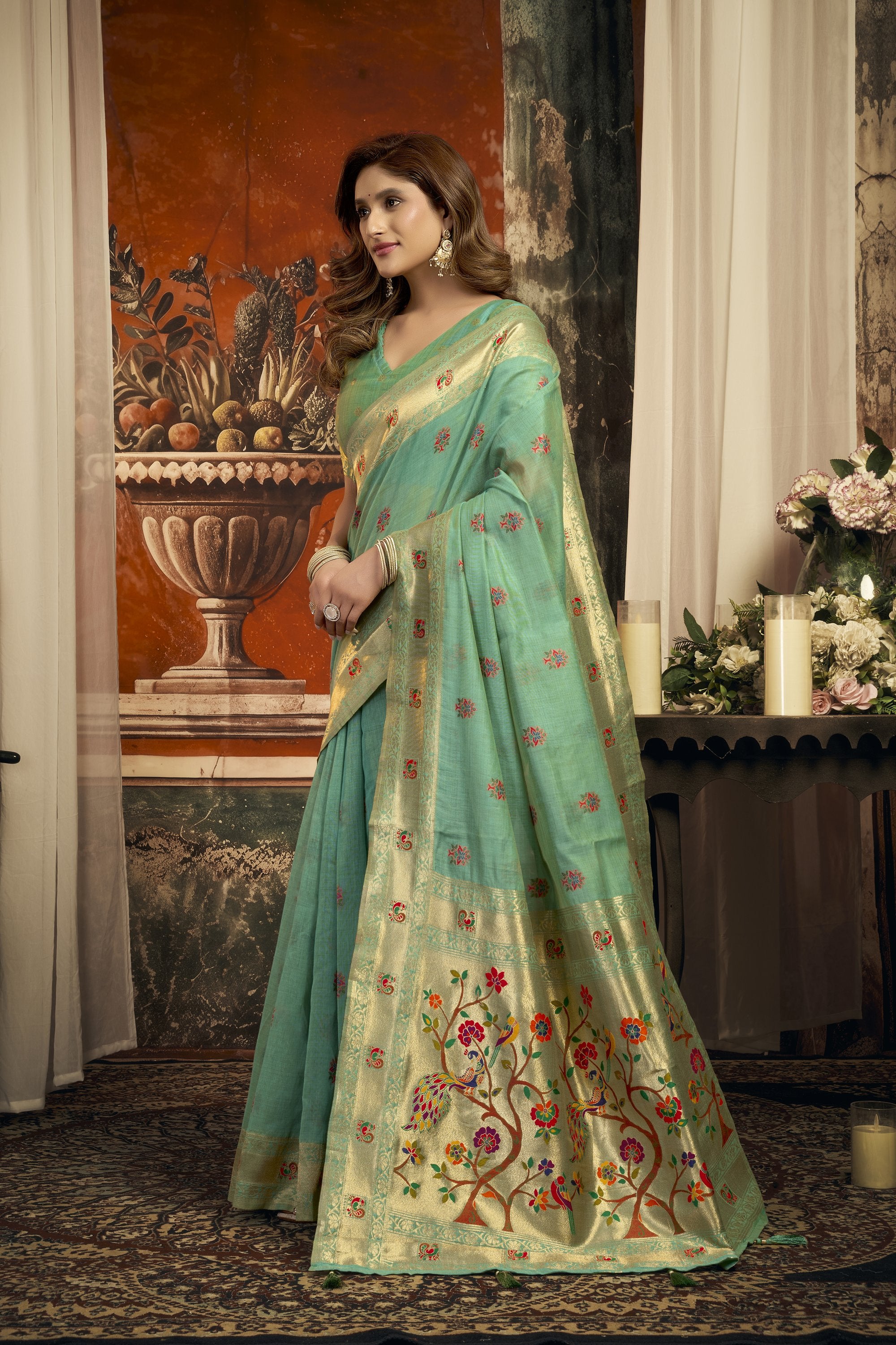 Meheraan Saree - Mint Green - Border Detail