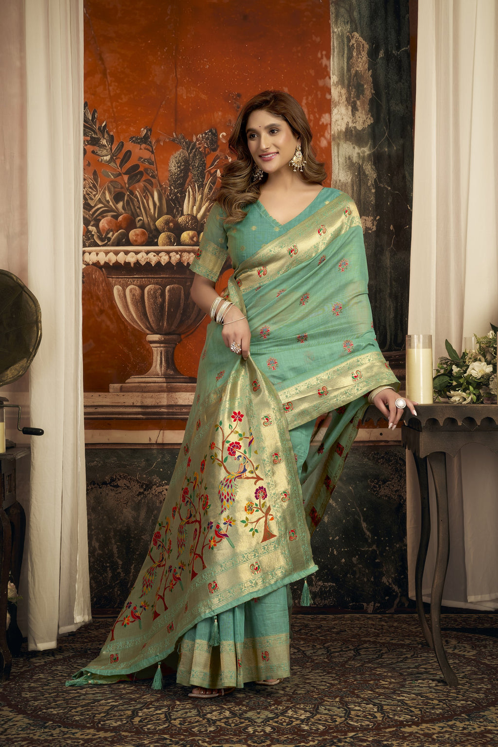 Meheraan Saree - Mint Green - Close Up
