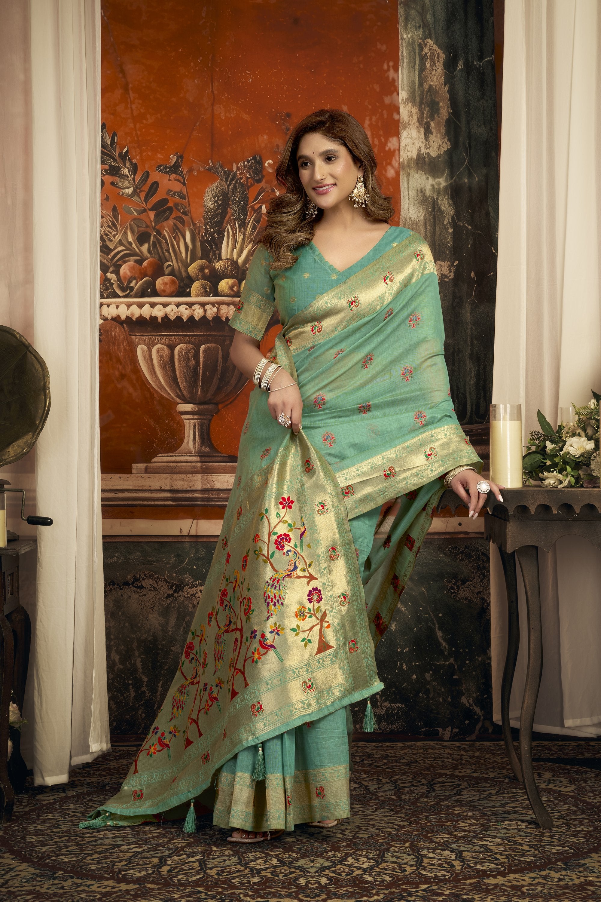 Meheraan Saree - Mint Green - Close Up