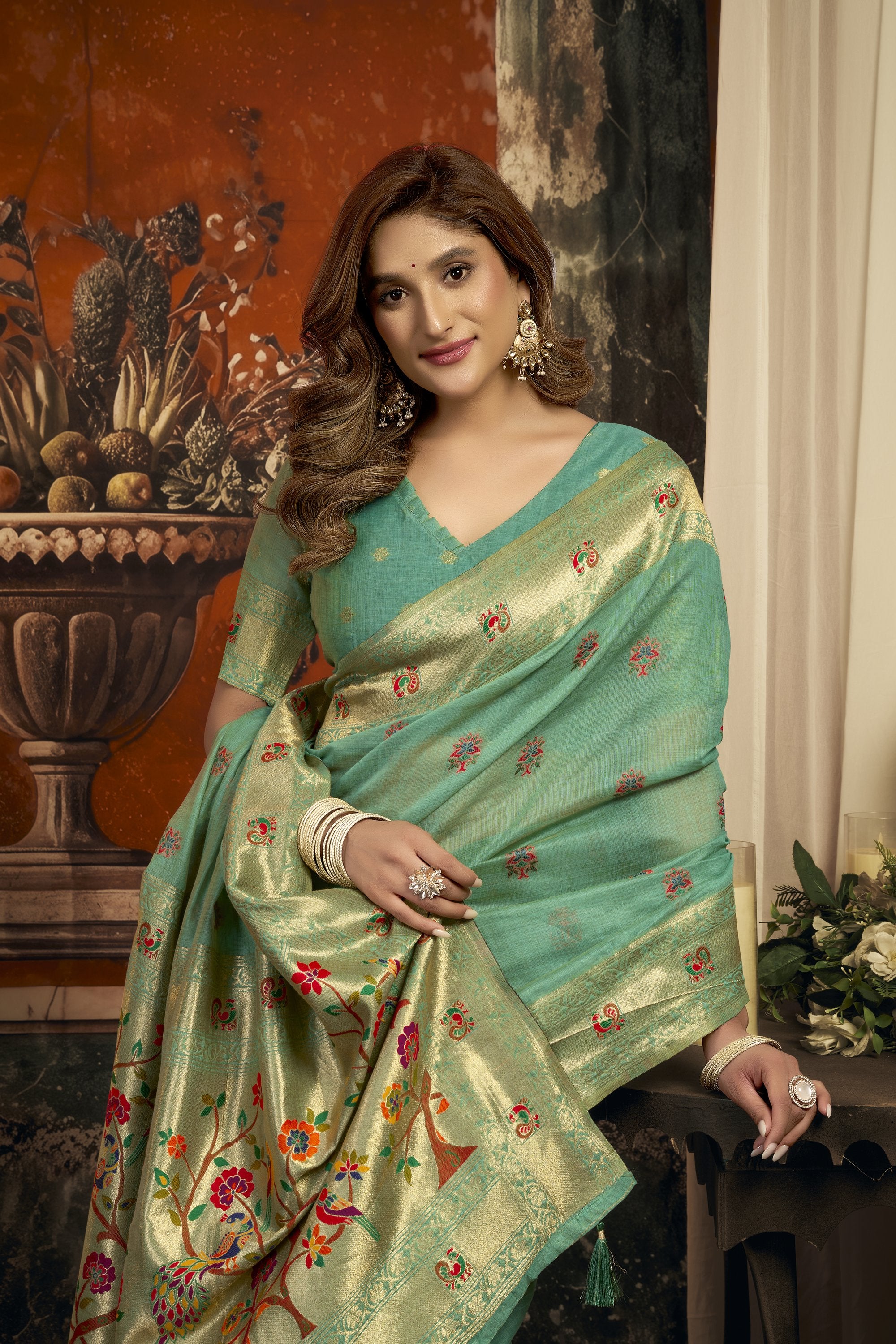 Meheraan Saree - Mint Green - Side View
