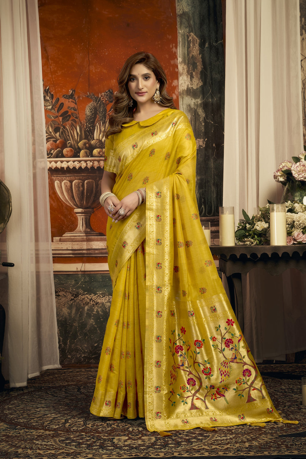 Meheraan Saree - Mustard Yellow - Full View