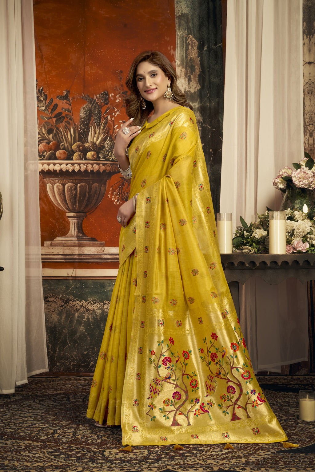 Meheraan Saree - Mustard Yellow - Pallu Detail