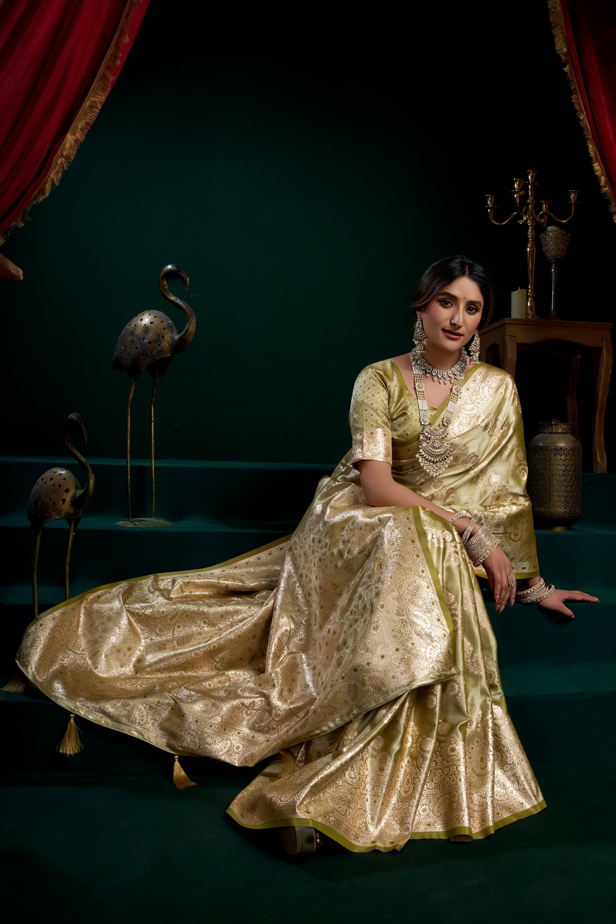 Mohini Saree - Champagne Gold - Close Up