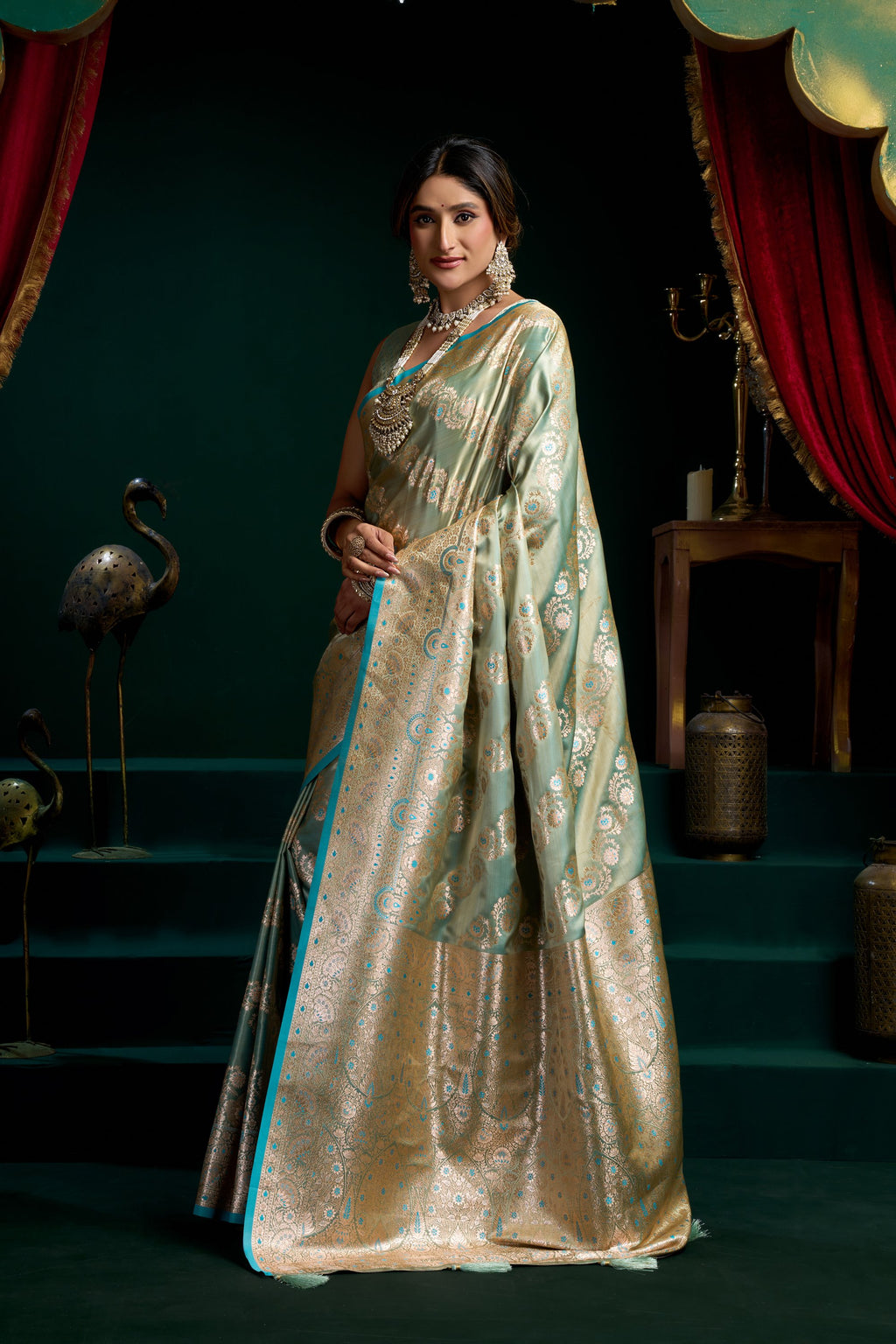 Mohini Saree - Mint Teal - Pallu Detail