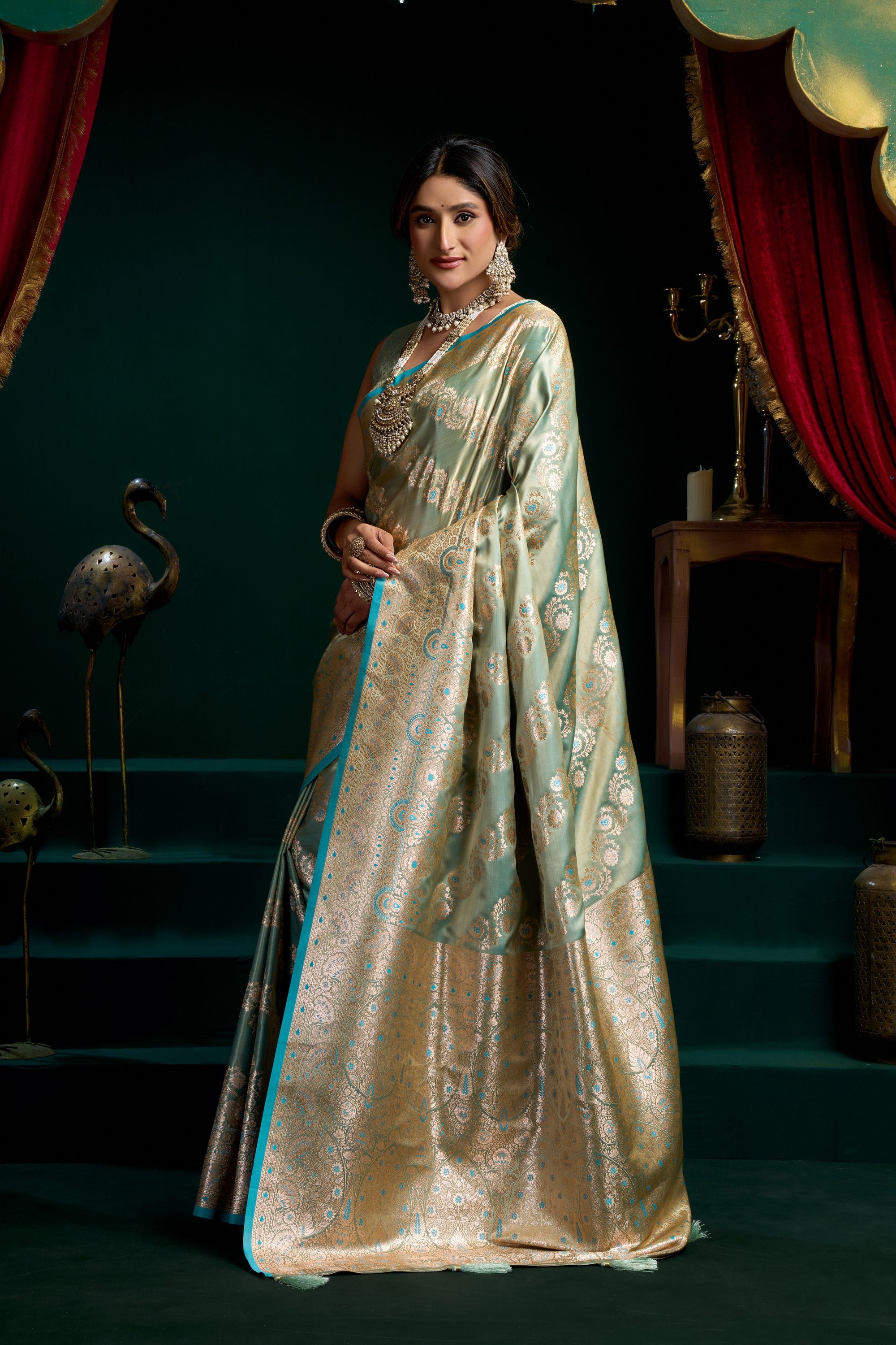 Mohini Saree - Mint Teal - Pallu Detail